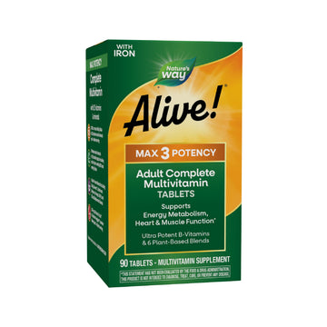 Nature's Way Alive! Max3 Potency Daily Multivitamin, Methylated B12 and Folate, Ultra Potency B-vitamins to Support Energy Metabolism*, 90 Tablets Nature's Way uk supplements