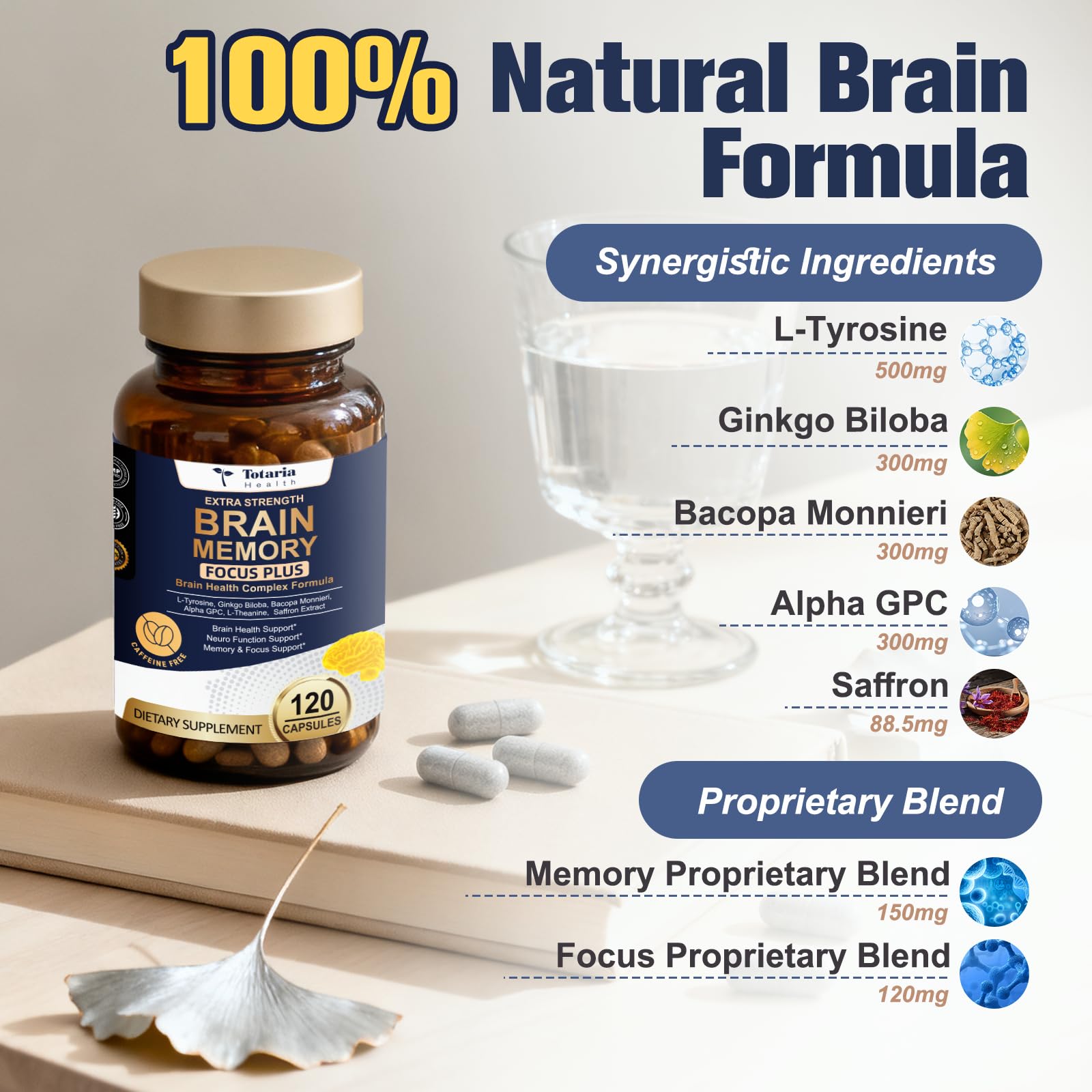 Totara Brain Supplements for Memory and Focus丨Non-Caffeinated Energy with L-Tyrosine, Alpha GPC, Ginkgo Biloba, Bacopa Monnieri, Saffron – Gluten Free, Non-GMO for Neuro & Brain Health (120 Counts) Totaria uk supplements