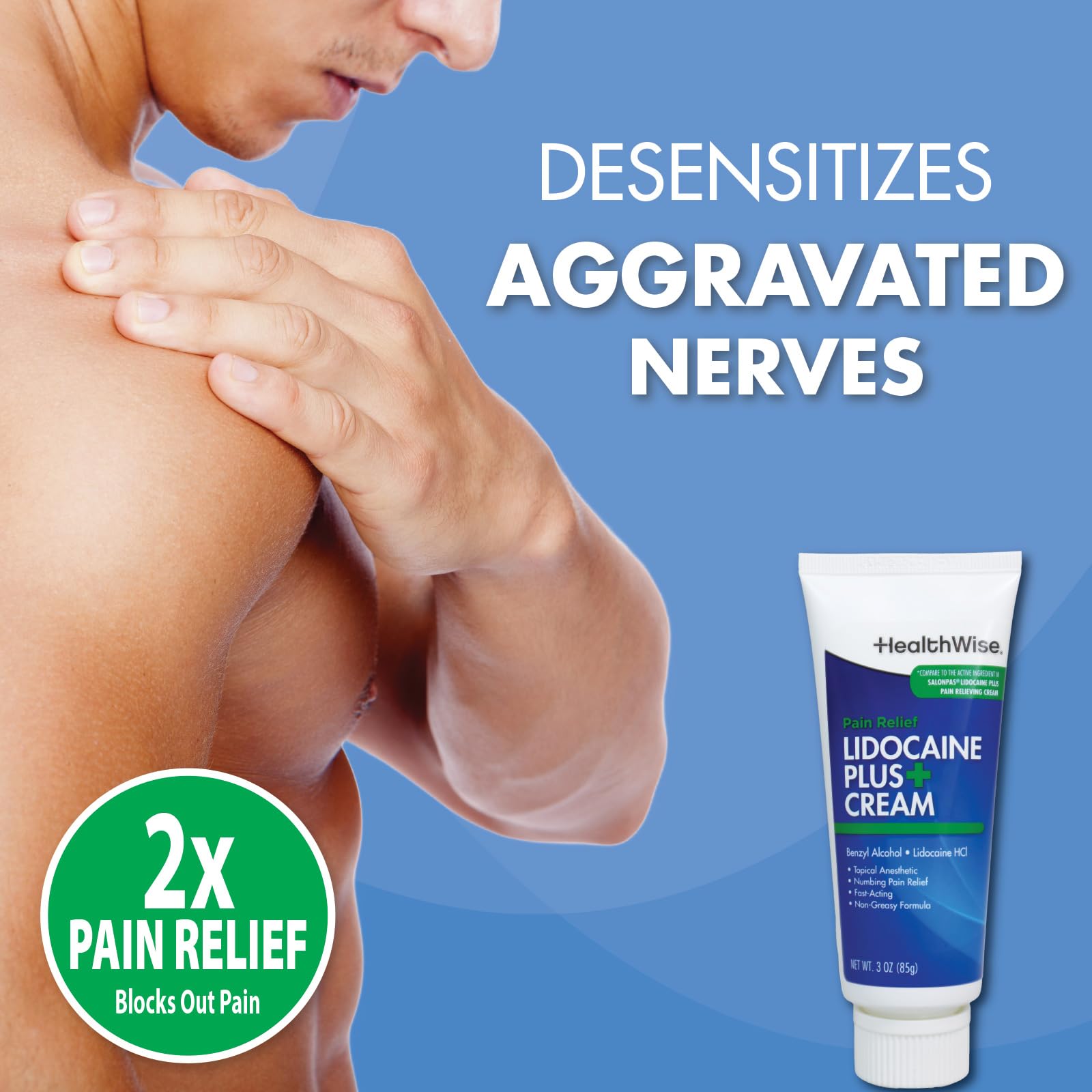 HealthWise Lidocaine Plus+ Cream | Numbs Away Pain | | Non-Greasy | 3.0 Oz | 4% OTC Lidocaine + 10% Benzyl Alcohol | Topical Anesthetic HealthWise uk supplements
