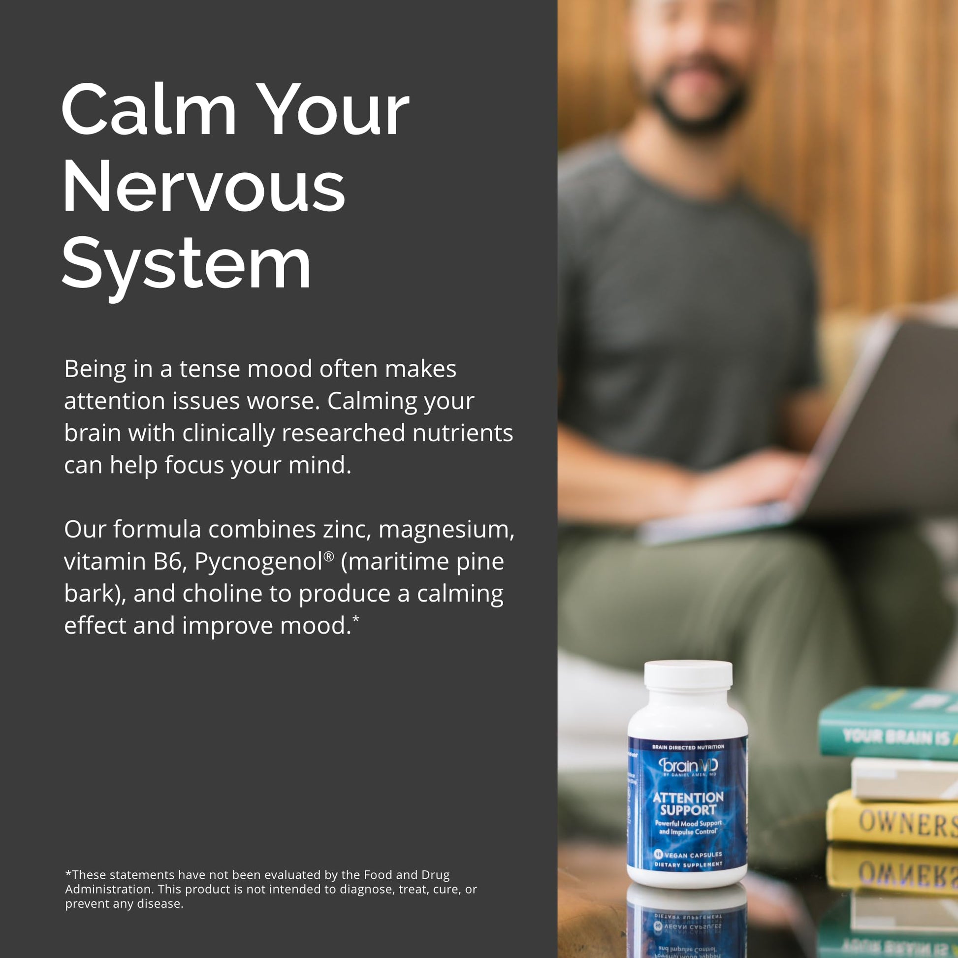 BRAINMD Dr Amen Attention Support - 90 Capsules - Promotes Mental Focus & Impulse Control - Gluten Free - 30 Servings BRAINMD uk supplements