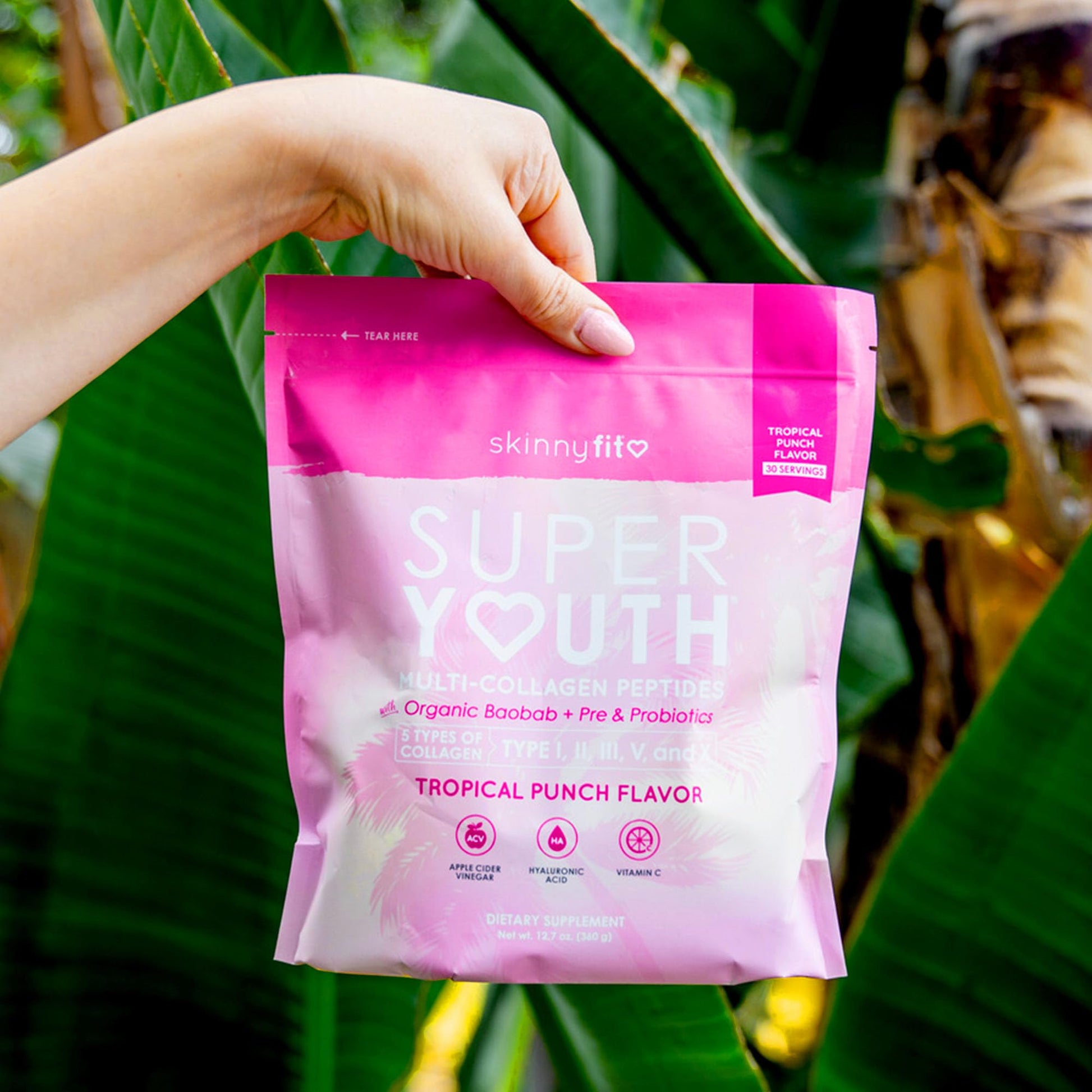 SkinnyFit Super Youth Tropical Punch Multi-Collagen Peptides + Probiotics, Baobab Fiber SkinnyFit uk supplements