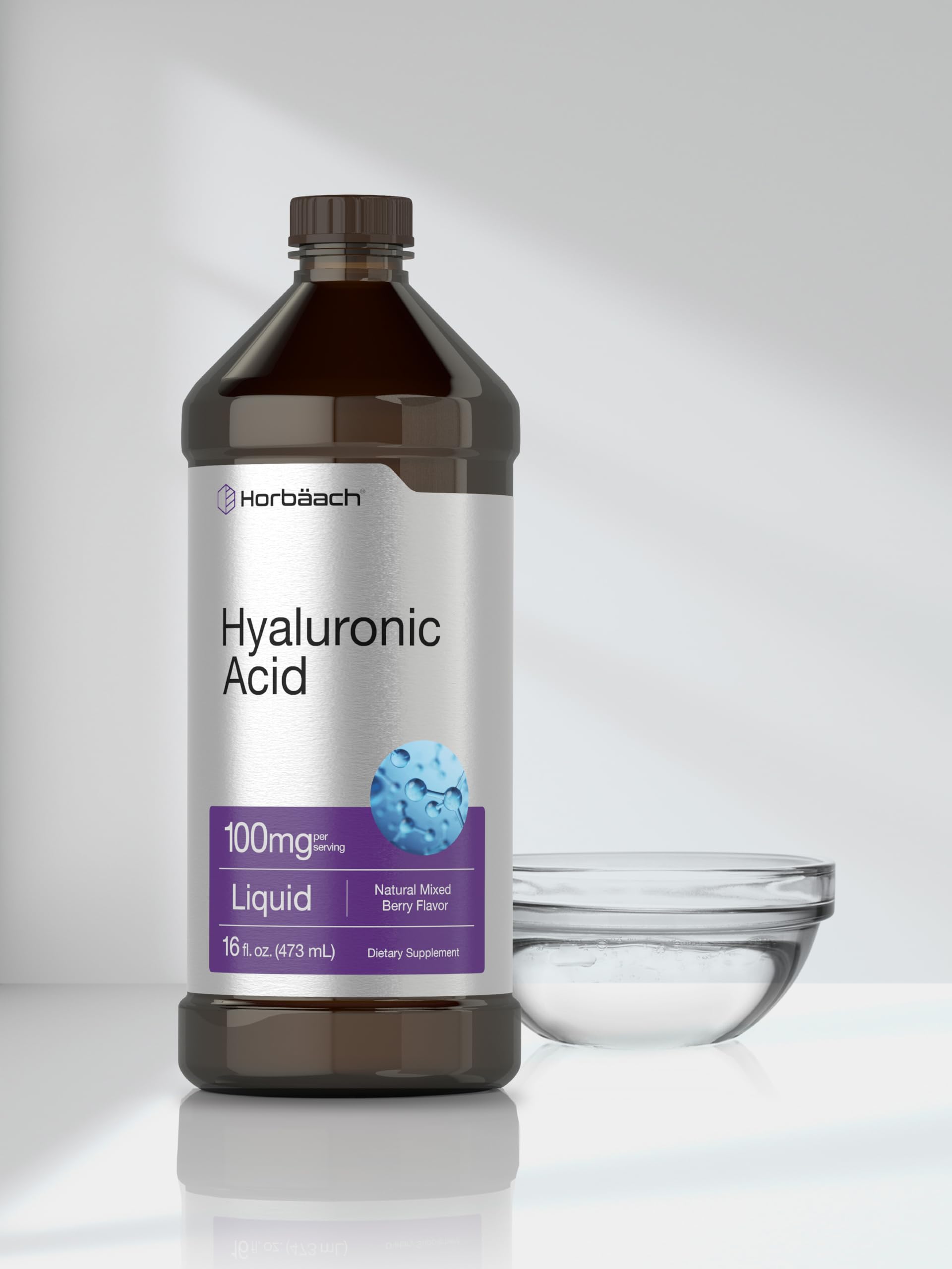 Liquid Hyaluronic Acid Supplement | 100 mg | 16 oz | Mixed Berry Flavor | Non-GMO Horbäach uk supplements