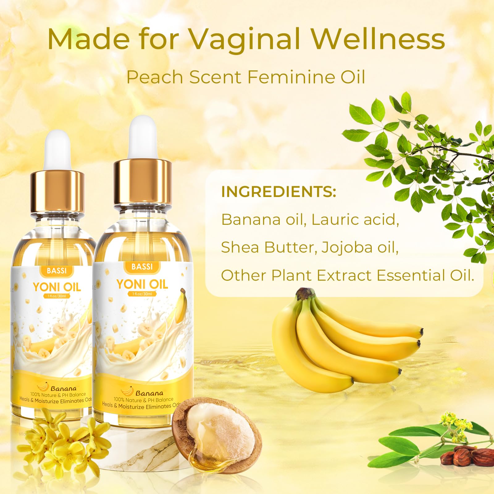 2PCS Yoni Oil Organic Feminine Oil Vaginal Moisturizer - Ph Balance for Women - Feminine Deodorant BASSI uk supplements