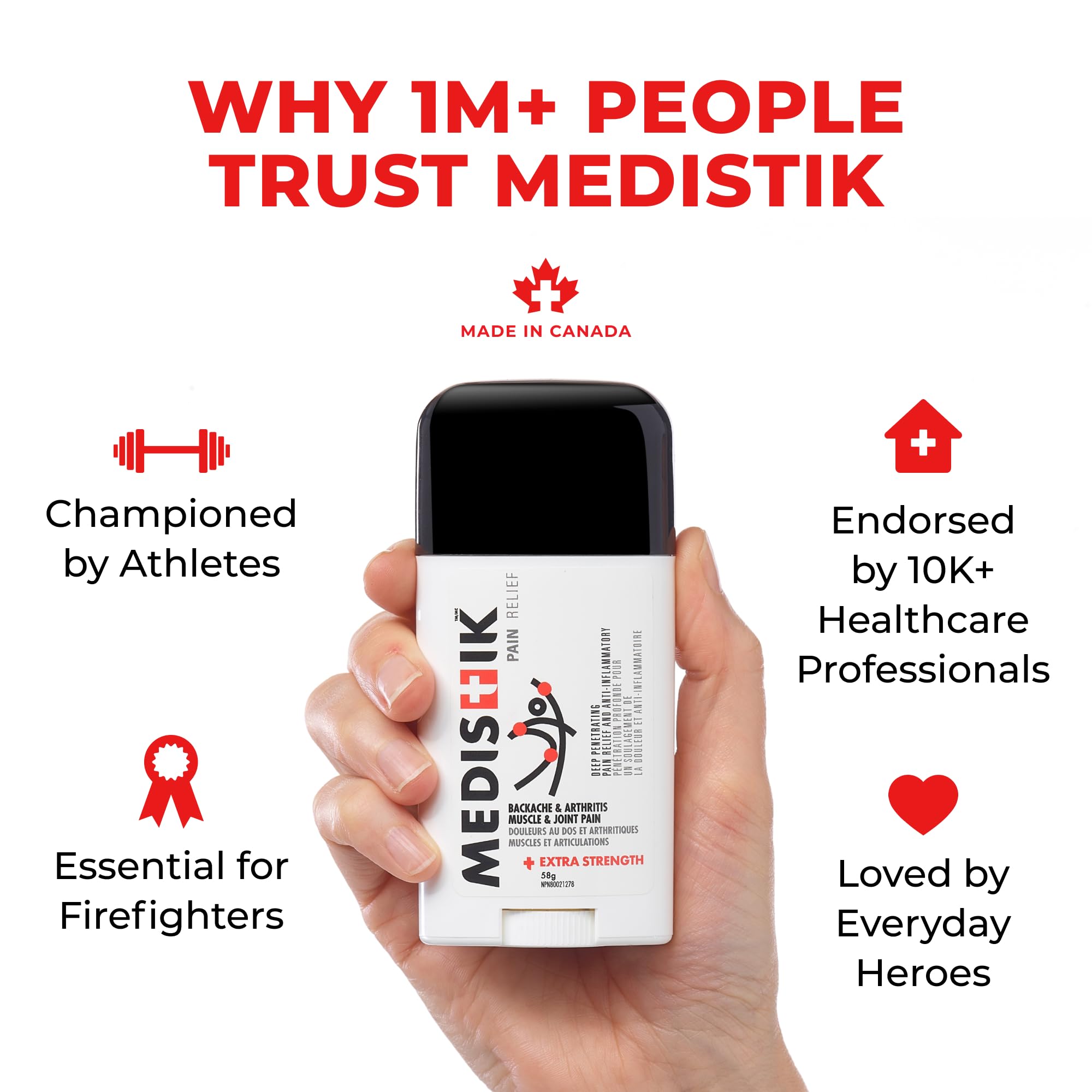 Medistik Extra Strength Pain Relief Stick. Long Lasting Topical Pain Reliever for Backache, Muscle & Joint Pain, 58g (One Pack) Medistik uk supplements