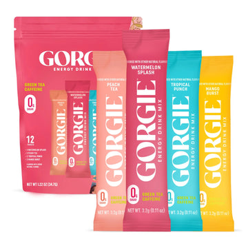 GORGIE Bestsellers Variety, Sugar-Free Natural Energy Drink Mix, On the Go Powder, Healthy Energy Drinks - Green Tea Caffeine, Biotin, B Vitamins -150mg Caffeine, L-Theanine, Vegan, & Low Calorie (Pack of 12) GORGIE uk supplements
