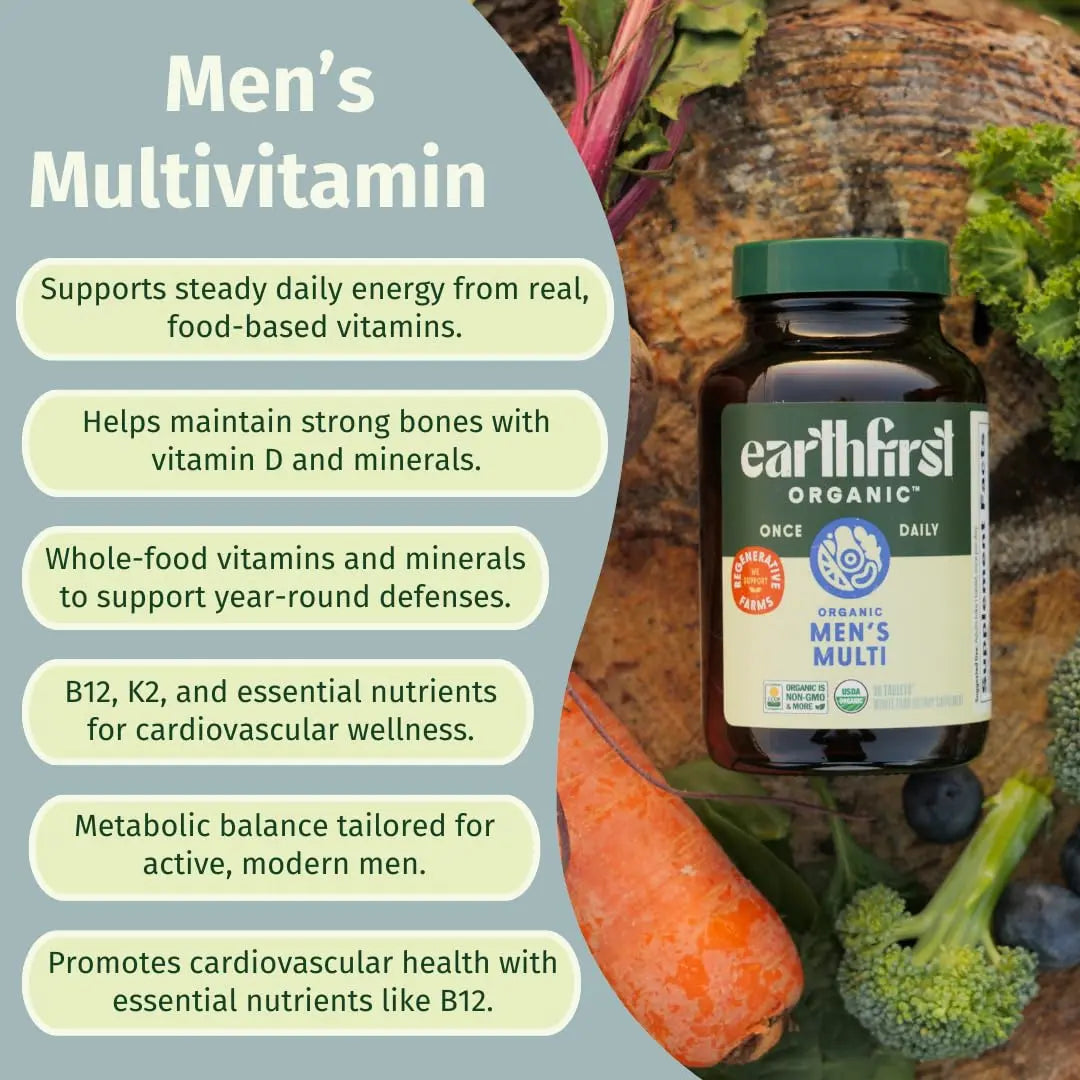 EarthFirst Organic Men’s Multi Once Daily, Whole-Food Multivitamin with 19 Vitamins & Minerals for Energy, Heart, Bone Strength EarthFirst Organic uk supplements