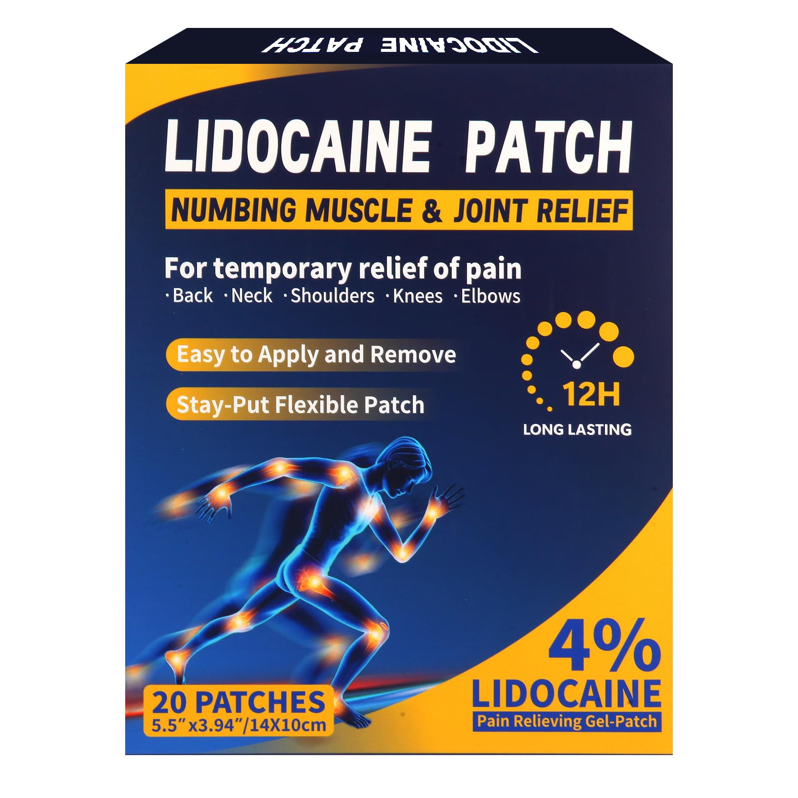 AROSLU Lidocaine Pain Relief Patches Maximum Strength Numbing Gel Patch for Back Knee Neck Shulder Joint Ache Muscle Soreness ICY Compress Topical 20-PCS AROSLU uk supplements