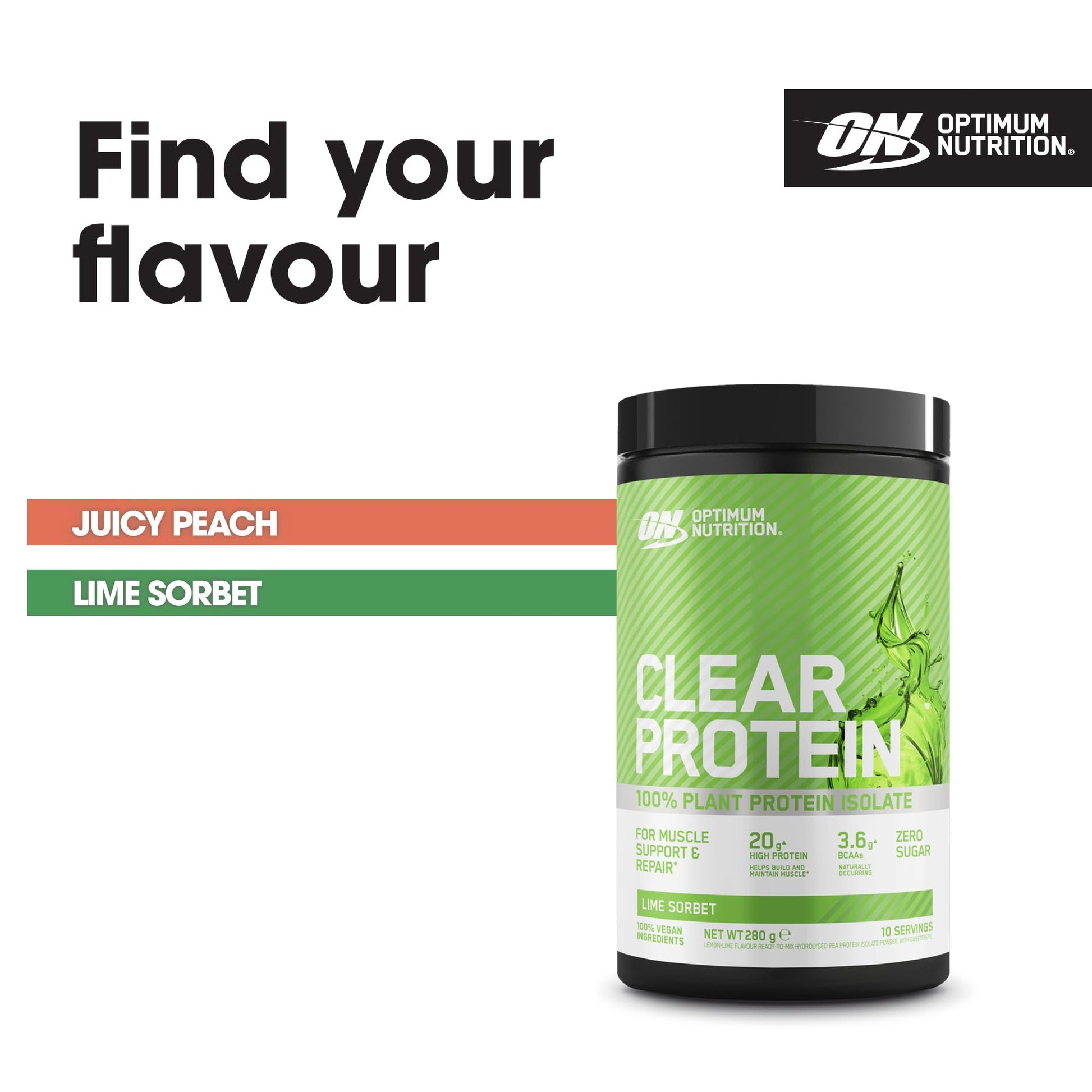 Optimum Nutrition Clear Protein 100% Plant Protein Isolate, Lime Sorbet Optimum Nutrition uk supplements