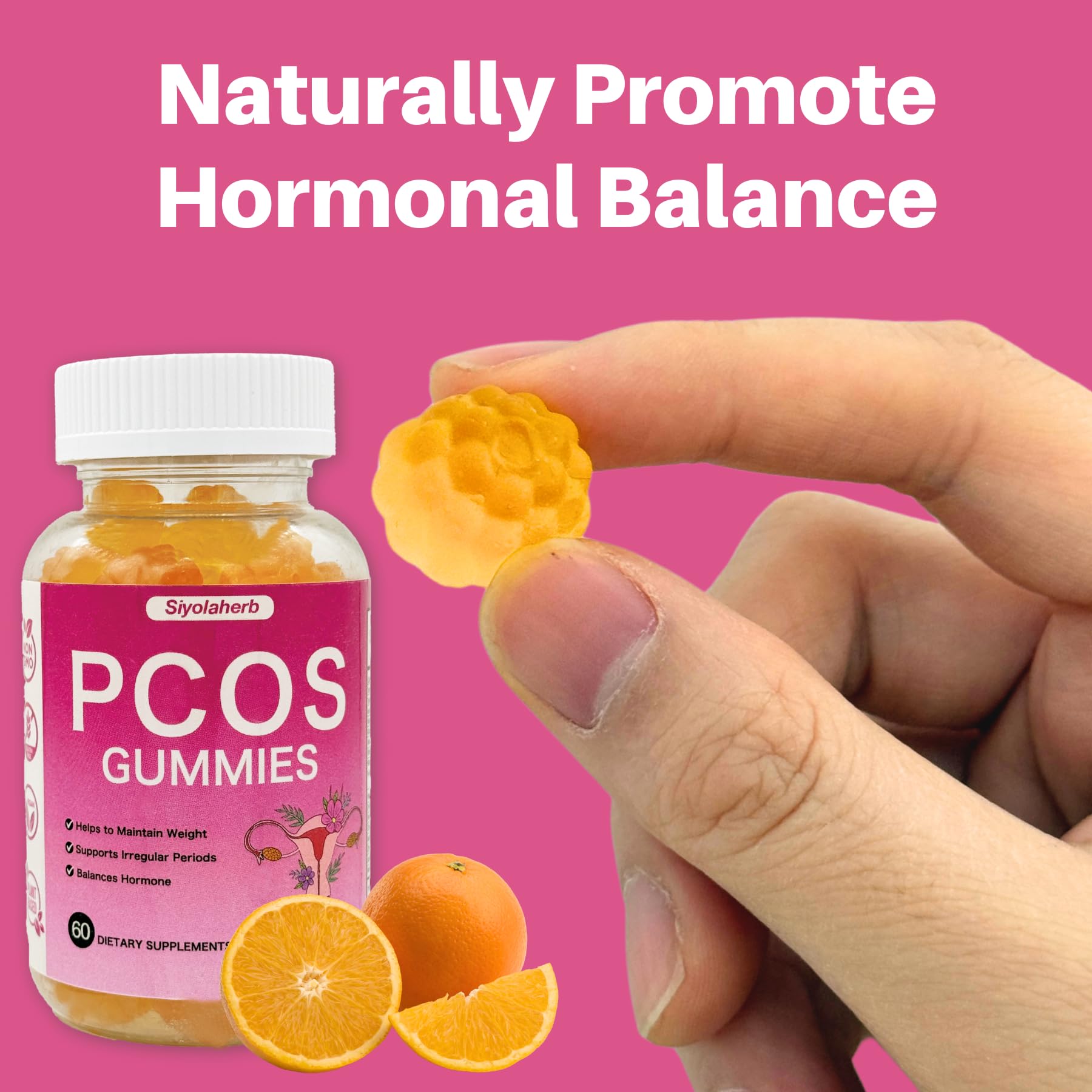 PCOS Vitamins Gummies for Women Hormone Balance & PCOS Relief & Fertility Support, 60 Ovarian Support Vitamins with Inositol for Healthy Menstrual Cycle, Inositol Gummies for Hirsutism and Acne Siyolaherb uk supplements