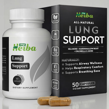 MyHerba Lung Support Supplement - Vegan Formula with Marshmallow Root, Chlorella, Ginkgo Biloba Leaf, Irish Sea Moss & PAU D’Arco - Deep Lung Cleanse, Detox and Immune Support for Adults, 50 Capsules MyHerba uk supplements