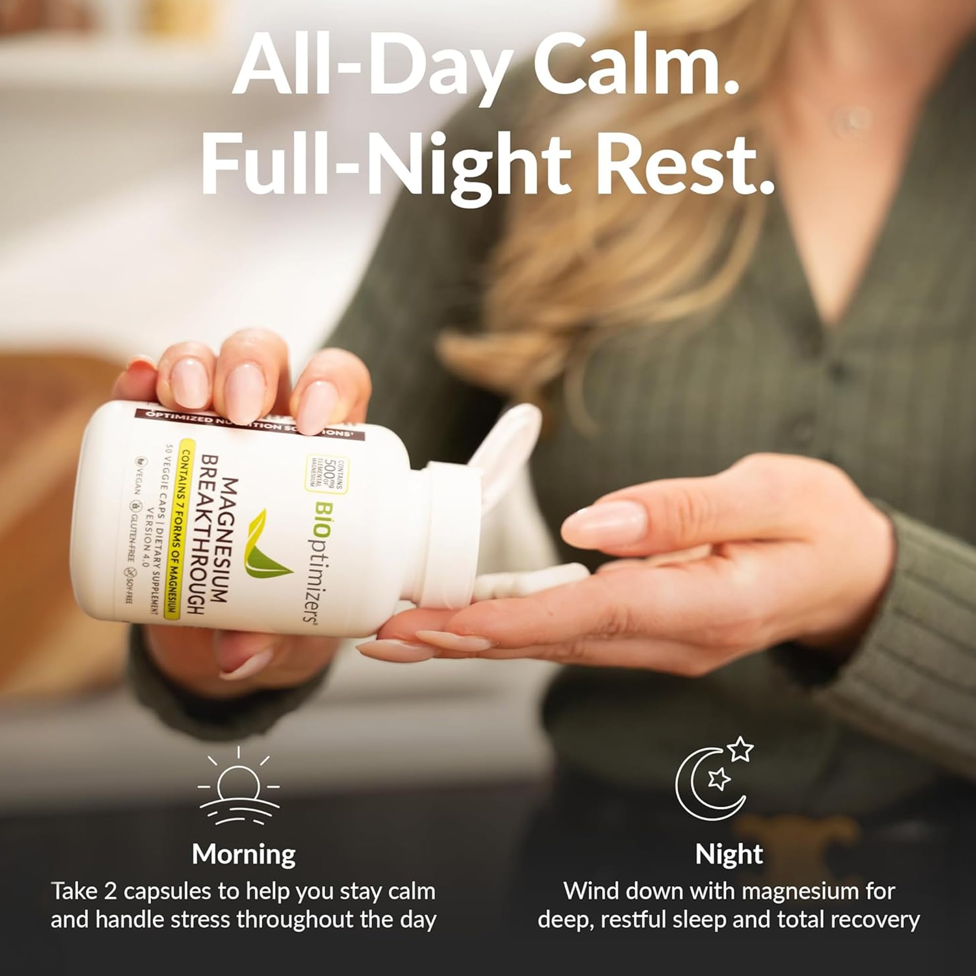 BIOptimizers Magnesium Breakthrough Supplement with 500mg - 7 Forms of Magnesium: Glycinate, Malate, Citrate, and More - Natural Support for Sleep and Cognitive Function -60 Capsules- Calming Vitamins BIOptimizers uk supplements