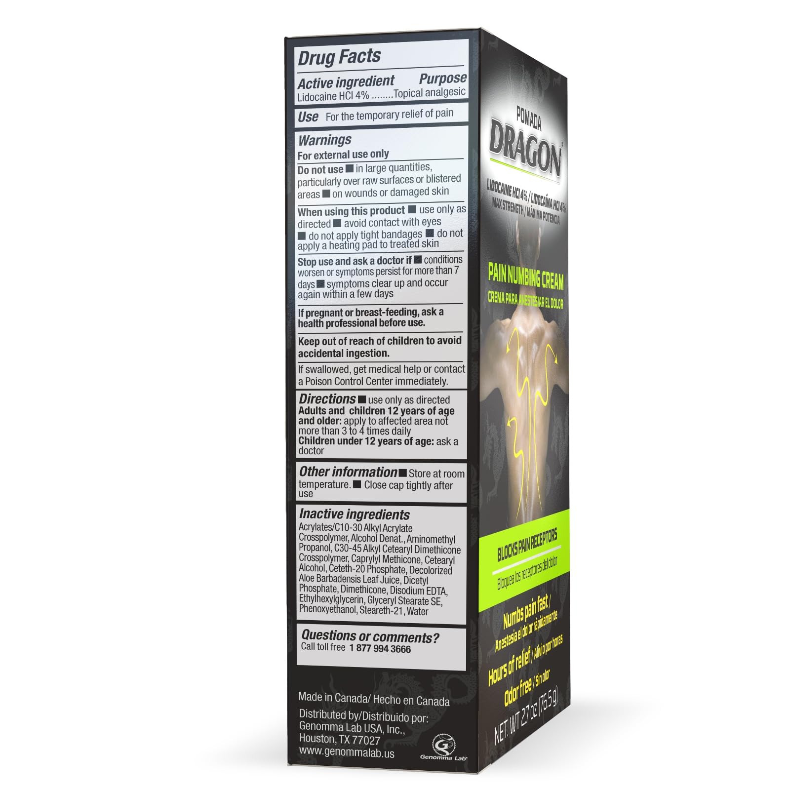 Dragon Numbing Cream Lidocaine 4% Maximum Strength Numbing Cream, Topical analgesic with Lidocaine for Muscle Relief, Pain Cream for Knees and Feet, 2.7 Oz DRAGON uk supplements