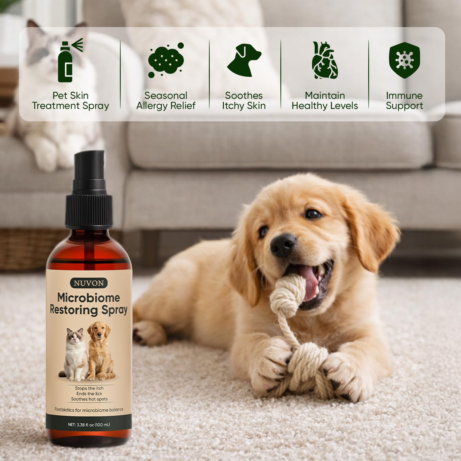 Wanciment NUVON Postbiotic Spray - Hot Spot Treatment for Dogs & Cats - Helps Alleviate Sensitive Skin, Scratching, and Licking of Coat - 3.38 fl oz Wanciment uk supplements