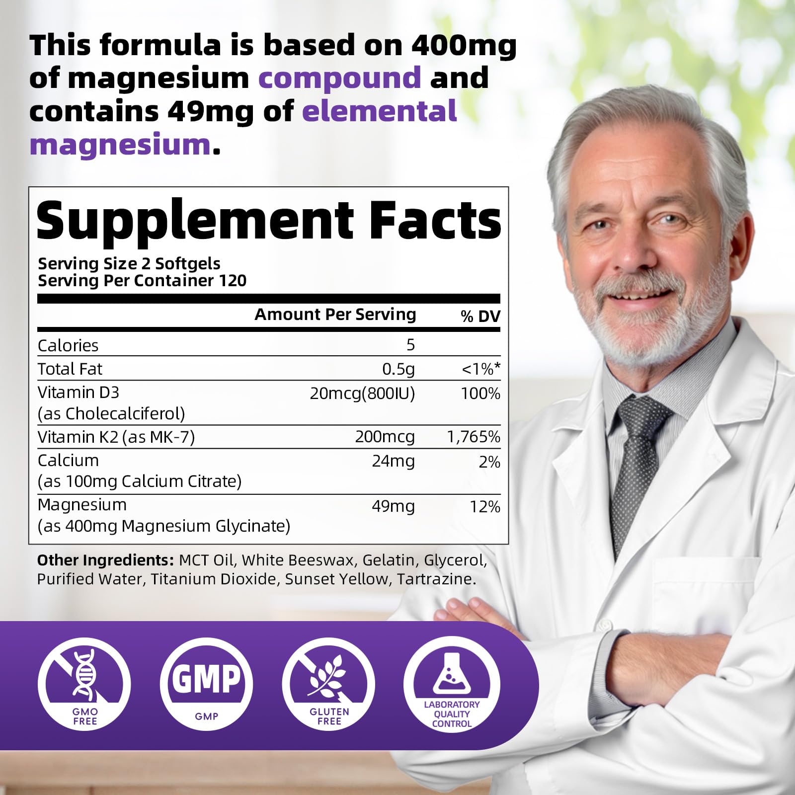 Magnesium Glycinate 400mg Softgels, Small Easy to Swallow High Absorption Magnesium Supplement, with Vitamin D3 & K2 for Sleep Relax Calm Muscle Bone* Health, 120 Gelcaps Alliwise uk supplements