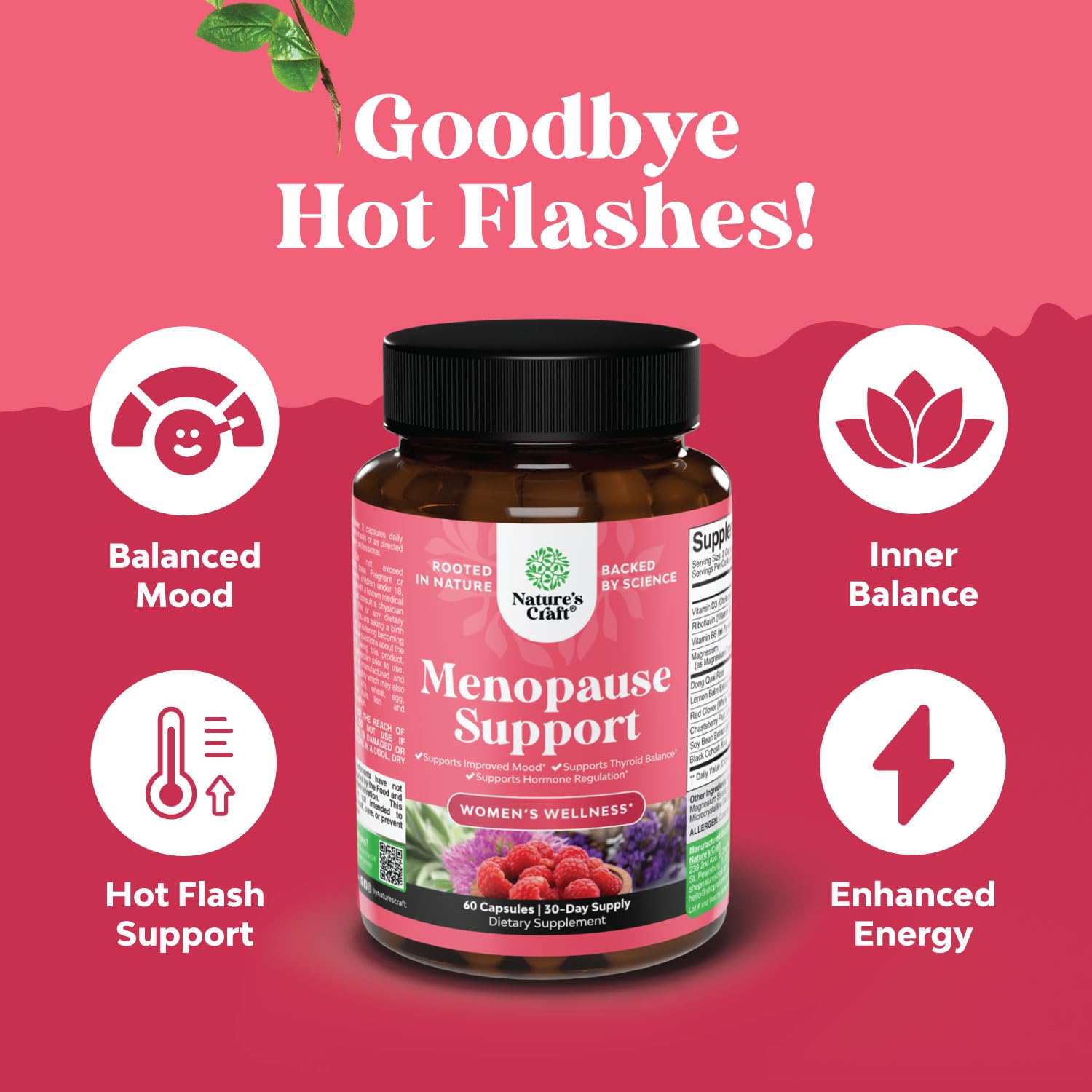 Complete Herbal Menopause Supplement for Women - Female Hormone Balance Capsules for Night Sweats Hot Flashes & Mood Swings with Dong Quai, Chaste Berry & Black Cohosh Root - 60 Count Natures Craft uk supplements