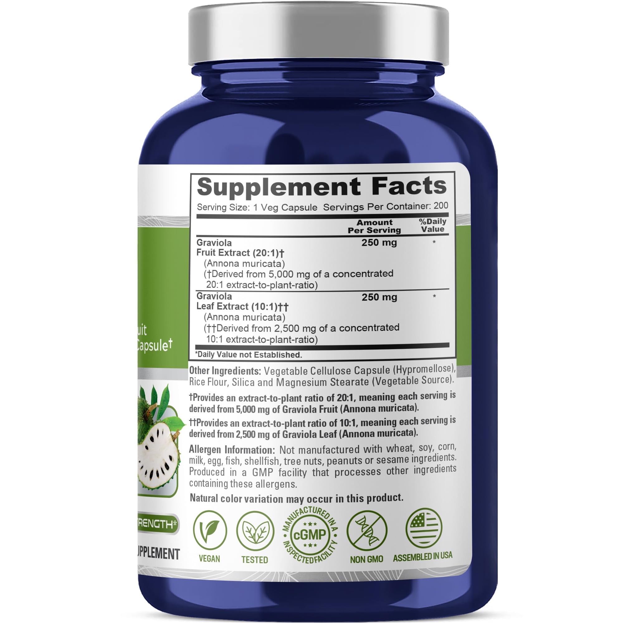NusaPure Graviola 20:1 & 10:1 Extract - Suitable for Vegetarian/Vegan, Non- GMO - 7500 mg - 200 Capsules NusaPure uk supplements