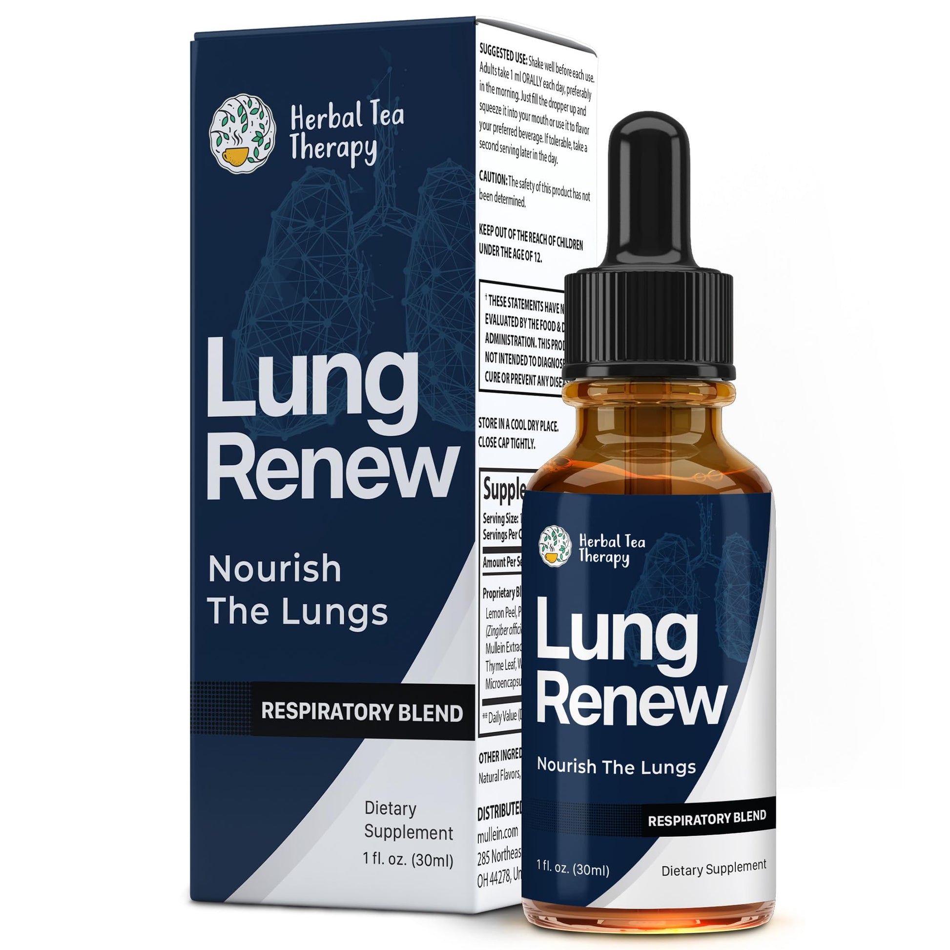 Herbal Tea Therapy Lung Renew Mullein Drops for Lungs (1 fl. oz.): Peppermint, Thyme, & Mullein Leaf Extract for Lungs Detox & Daily Respiratory Comfort - GMO-Free & Made in USA Herbal Tea Therapy uk supplements