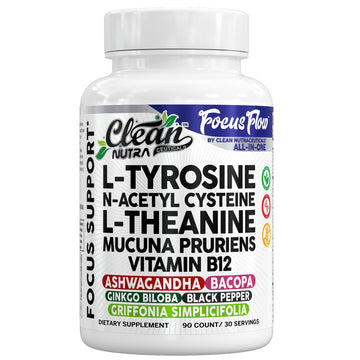 Focus Flow L-Tyrosine Vitamin B C D L-Theanine Ashwagandha Ginkgo Biloba Vitamin B12 Thiamine Black Pepper N-Acetylcysteine Mucuna Pruriens 90 Count Capsules by Clean Nutra Clean Nutraceuticals uk supplements