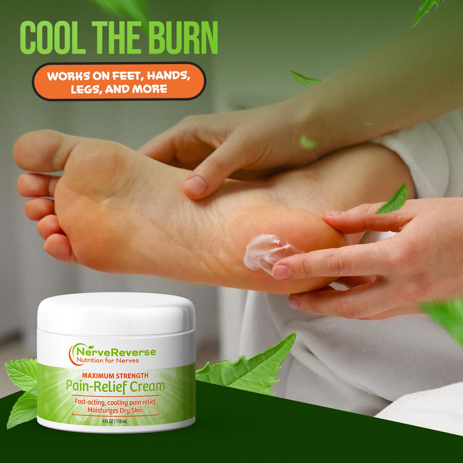 NerveReverse - Neuropathy Pain Relief Cream for feet, Hands, Legs Toes. Large 4 OZ. JAR. Fast-Acting, Maximum Strength Cream with 4% Menthol, MSM, L-Carnitine, L-Arginine, Vitamin E, Vitamin B6 NERVEREVERSE NUTRITION FOR NERVES uk supplements