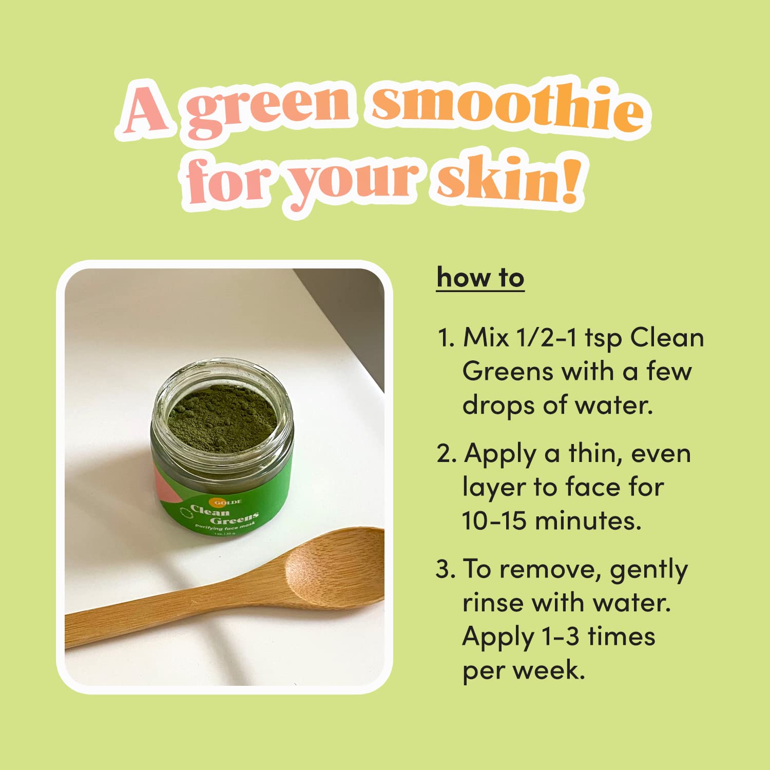 GOLDE - Clean Greens Superfood Face Mask - Made w/Chlorella & Spirulina - Great for Acne Prone, Oily & Dry Skin, Hydrating - Gentle Cleanser - Vegan - Aluminum-Free - 30g Jar GOLDE uk supplements