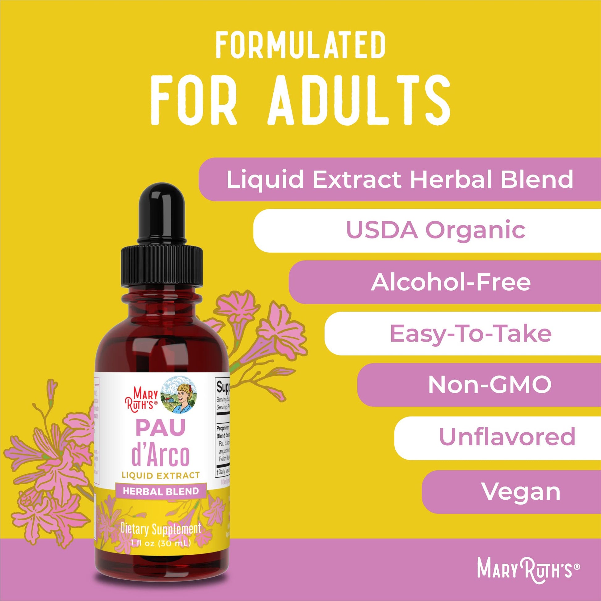 MaryRuth Organics PAU D'Arco Herbal Blend | Reishi Mushroom | Echinacea angustifolia Root | Usnea Lichen | Thyme Leaf | Vegan | Non-GMO Project Verified | Gluten Free | 30 Servings | 1 Fl Oz MARYRUTH'S uk supplements