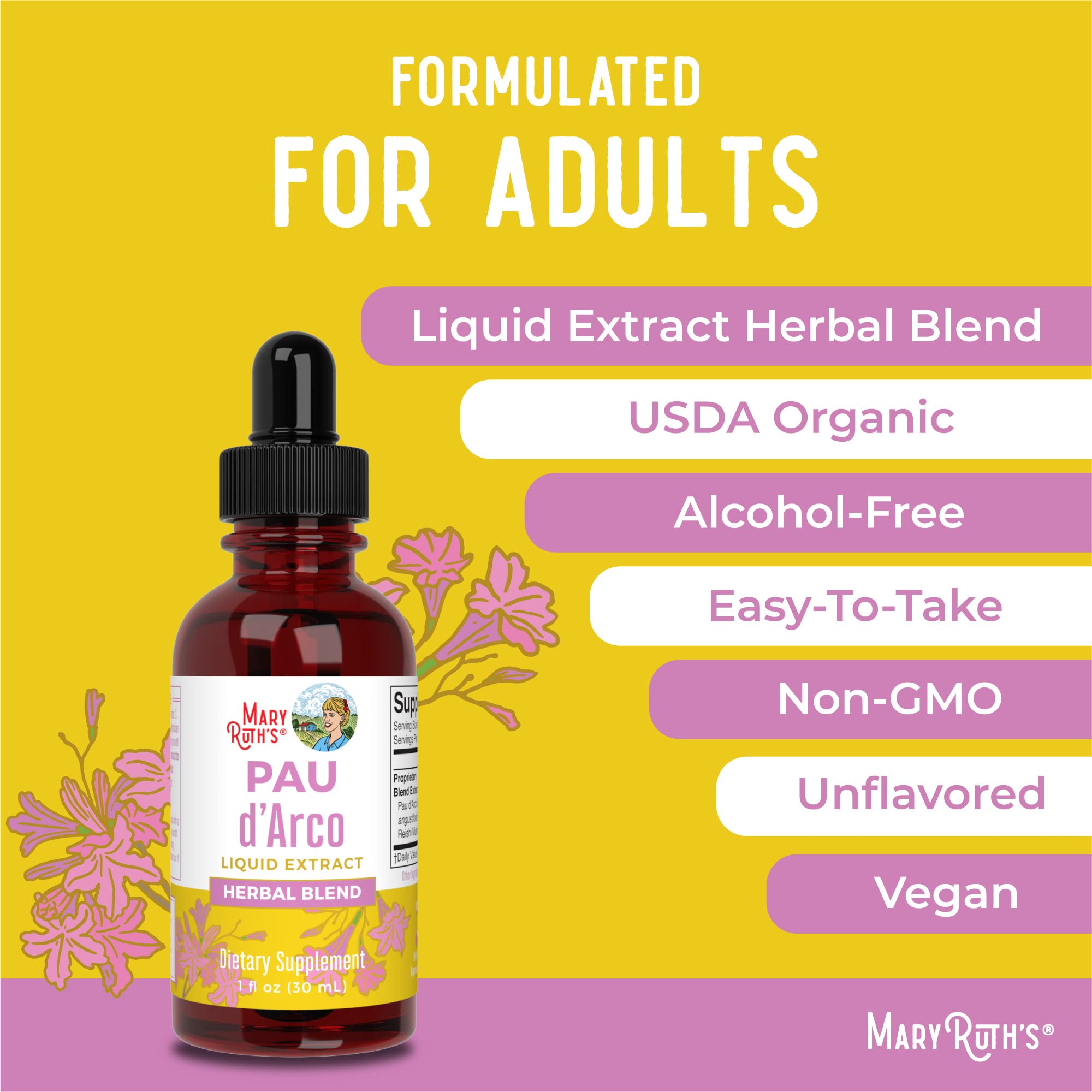 MaryRuth Organics PAU D'Arco Herbal Blend | Reishi Mushroom | Echinacea angustifolia Root | Usnea Lichen | Thyme Leaf | Vegan | Non-GMO Project Verified | Gluten Free | 30 Servings | 1 Fl Oz MARYRUTH'S uk supplements