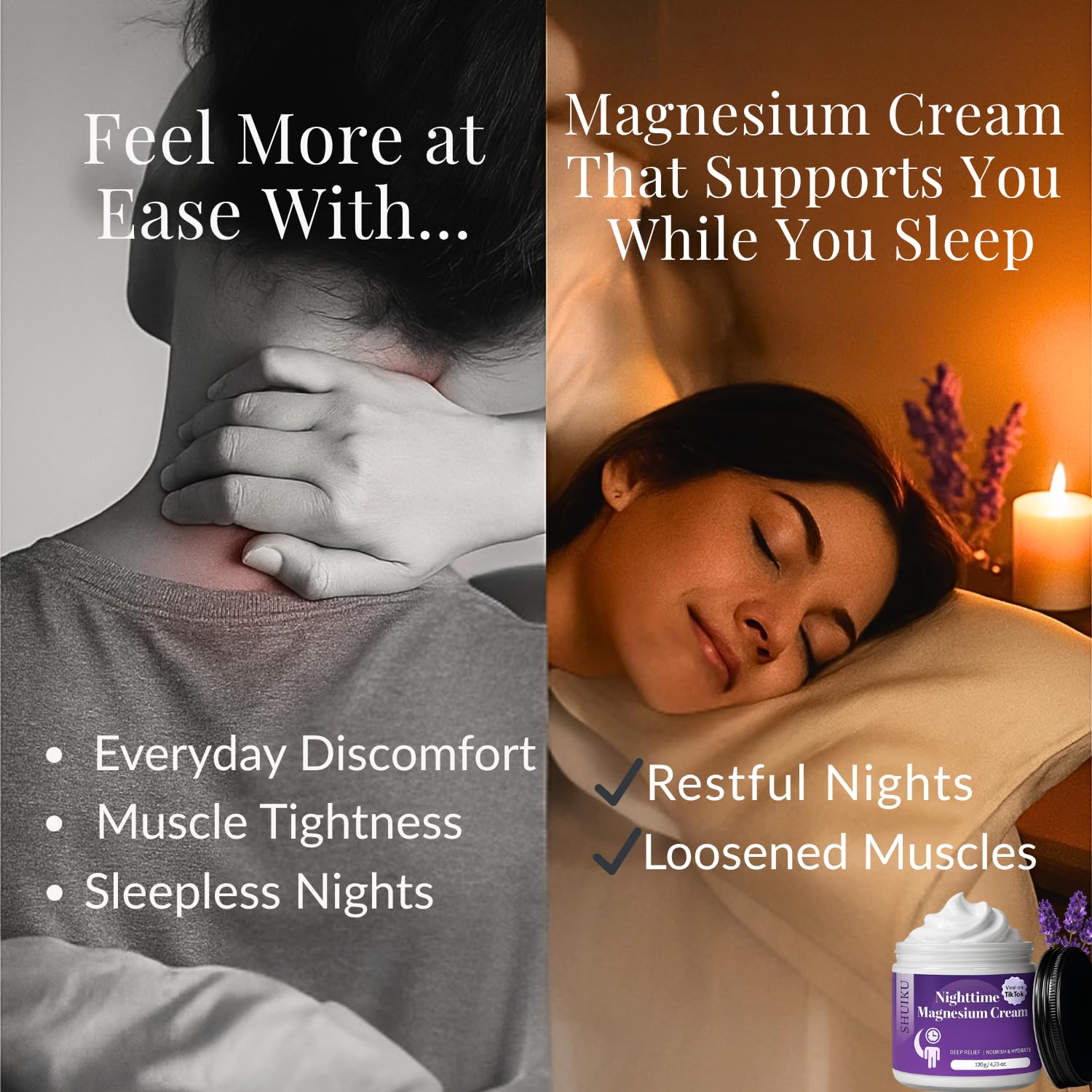Magnesium Lotion for Sleep & Calm, Topical Magnesium Cream for Relaxation, Nightly Calm, Better Sleep, and for Leg Cramps & Pain SHUIKU uk supplements