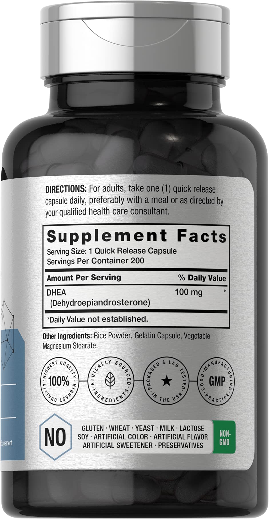 DHEA 100mg | 200 Capsules | Non-GMO, Gluten Free Supplement | by Horbaach Horbäach uk supplements