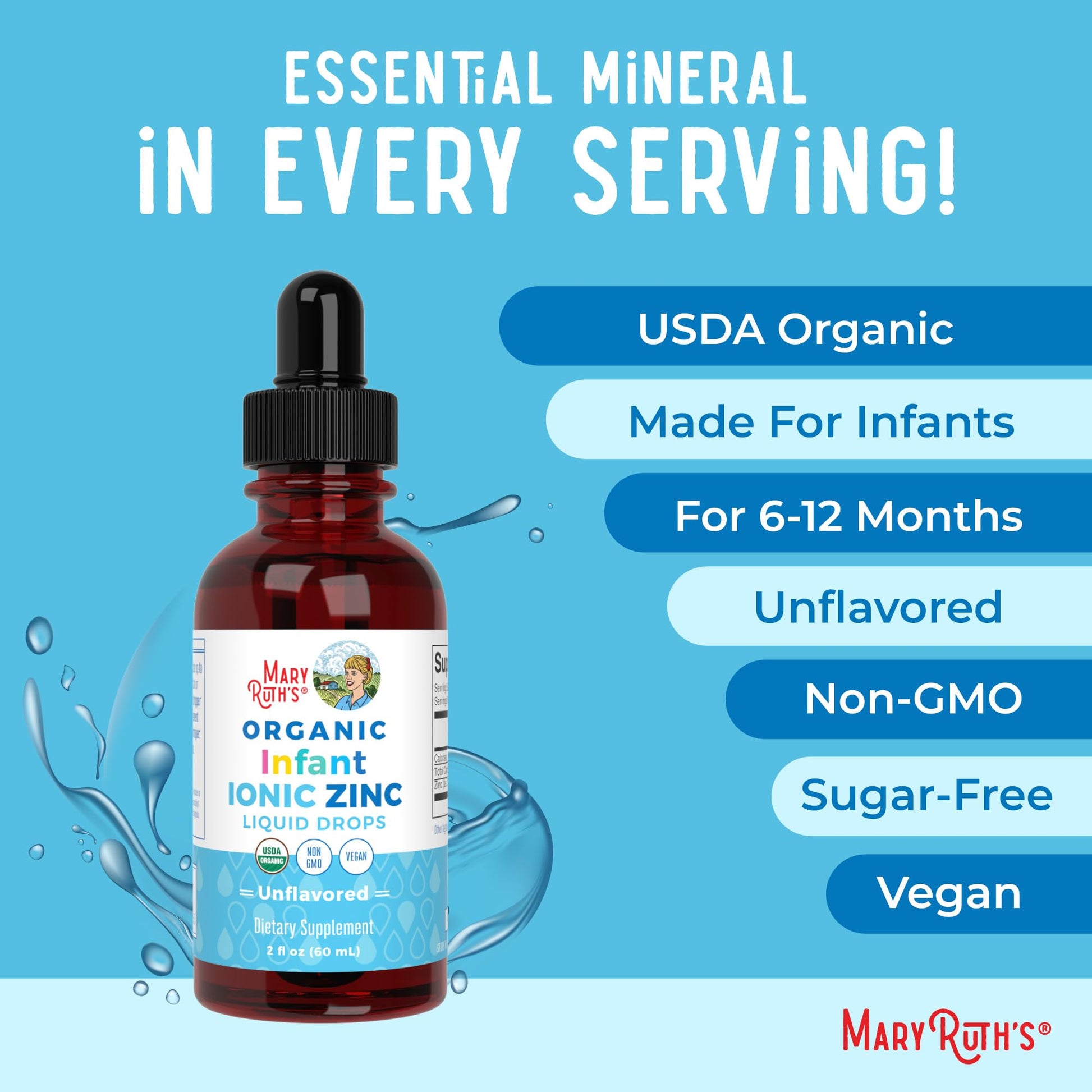 MaryRuth Organics Organic Infant Ionic Zinc Liquid Drops | Zinc Sulfate for Immune Support | Organic Glycerin | Antioxidant | Vegan | Formulated for Babies Ages 6-12 Months | 1 Month Supply | 2 Fl Oz MARYRUTH'S uk supplements