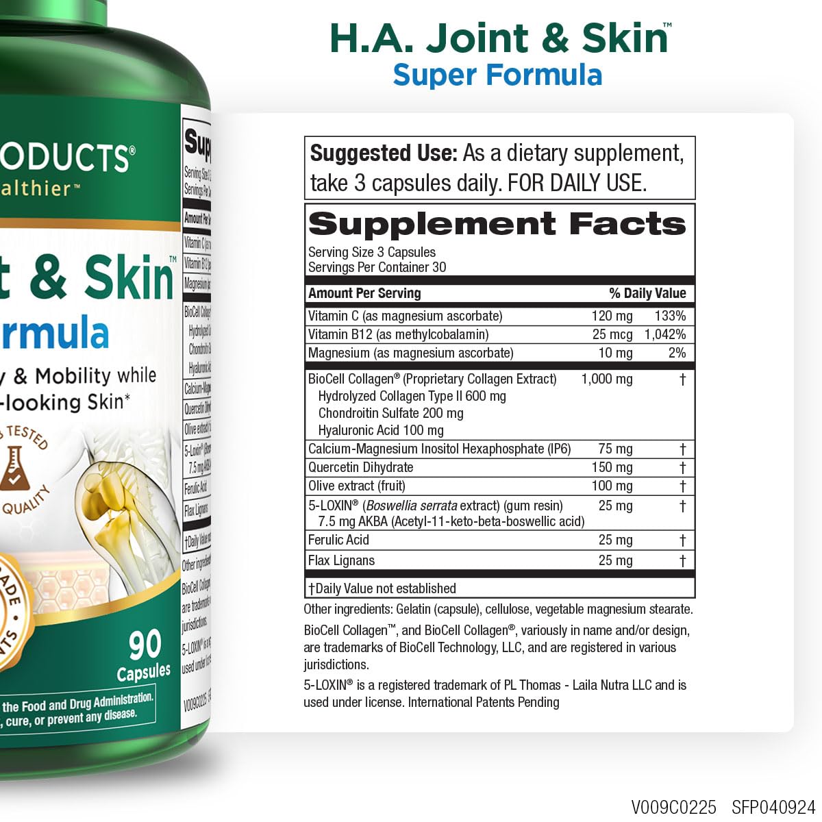 Purity Products H.A. Joint and Skin Super Formula Biocell Collagen w/Hyaluronic Acid Supports Healthy Joint Flexibility, Healthy Synovial Fluid, and Lubrication - 5-Loxin - 90 Capsules (1) Purity Products uk supplements