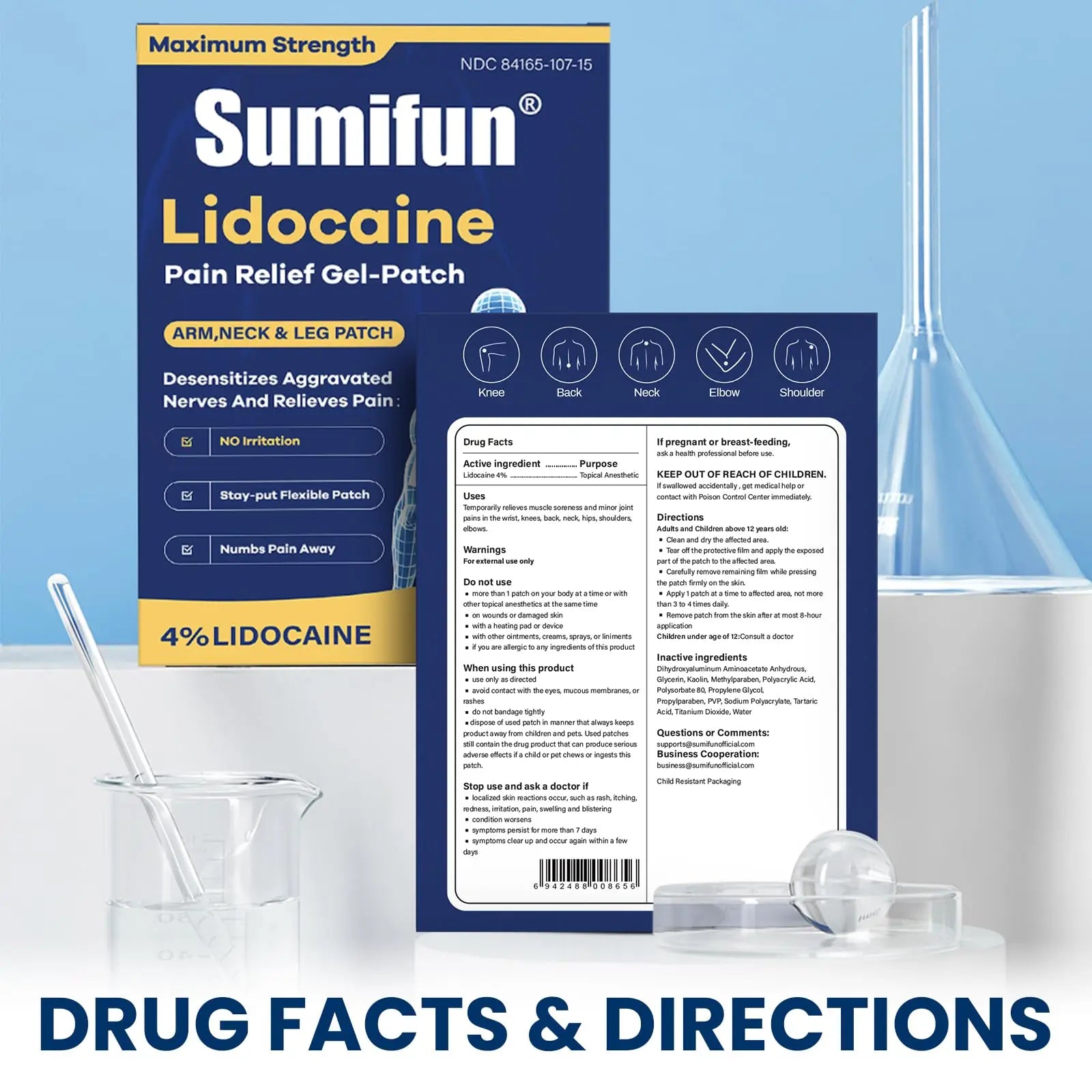 Sumifun Medium Size Lidocaine Patches - Plantar Fasciitis Relief, Foot & Neck & Arm & Small Pain Areas - Maximum OTC Strength - Stays in Place (Small, Count, 15) Sumifun uk supplements