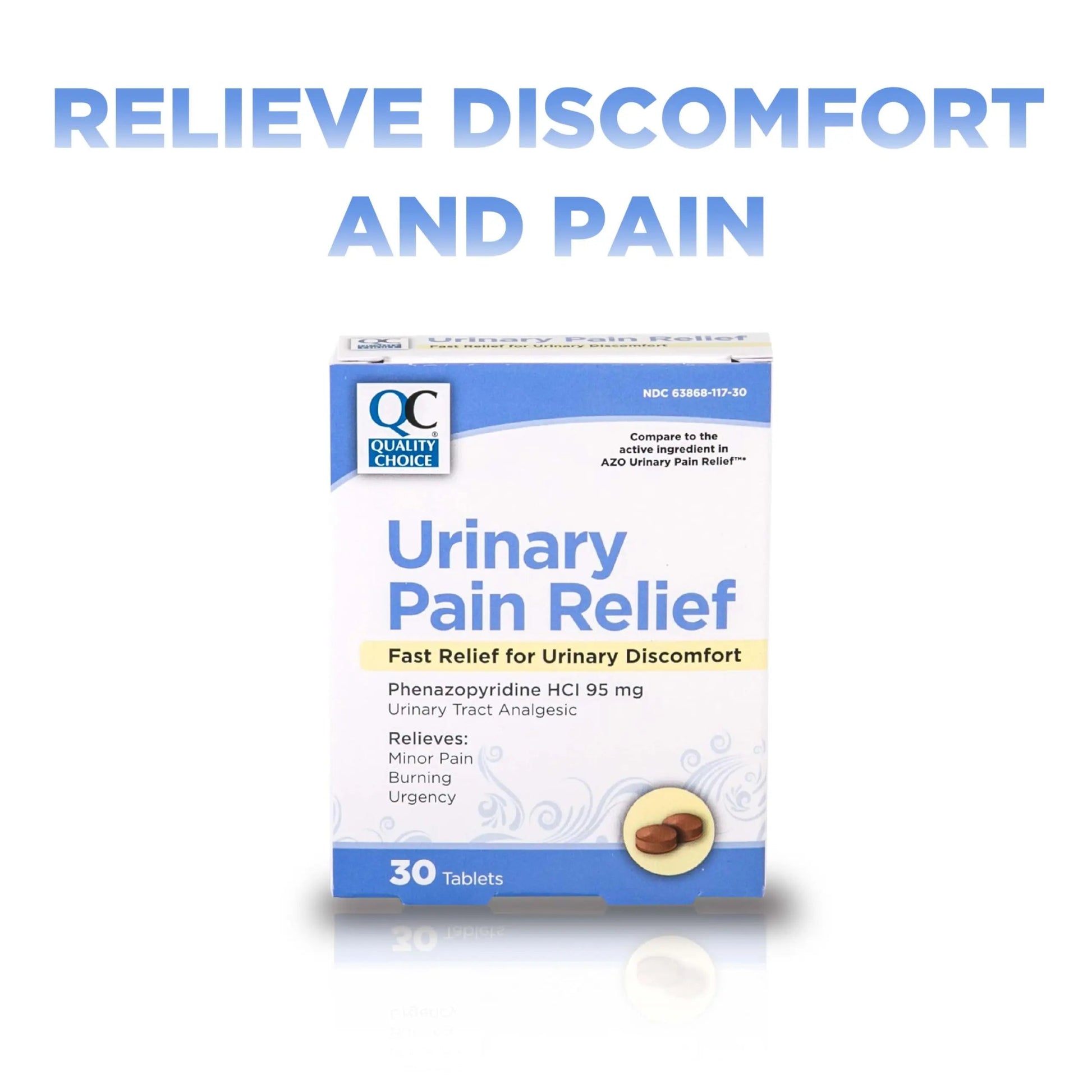 Quality Choice Fast Acting Urinary Pain Relief, Phenazopyridine Hydrochloride 95mg, Relieves UTI Pain, Burning, Frequent Urination, Bladder Discomfort, Urgency. One 30 Tablet Box (30 Total Tablets) Quality Choice uk supplements