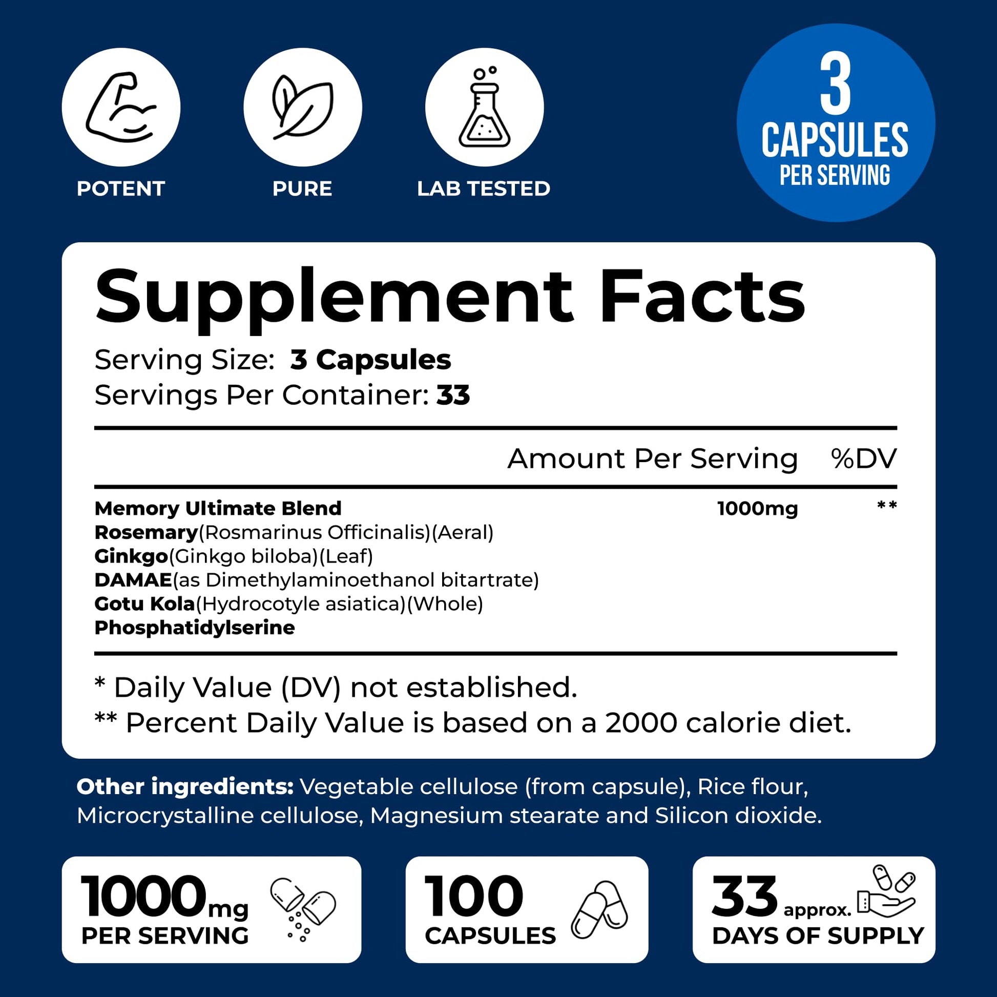We Like Vitamins Phosphatidylserine Supplement with Gingko Biloba, Gotu Kola, DMAE - Improves Focus, Memory, Cognitive Function - Soy-Free 1000mg Memory Ultimate Complex - 100 Easy-to-Swallow Capsules We Like Vitamins uk supplements