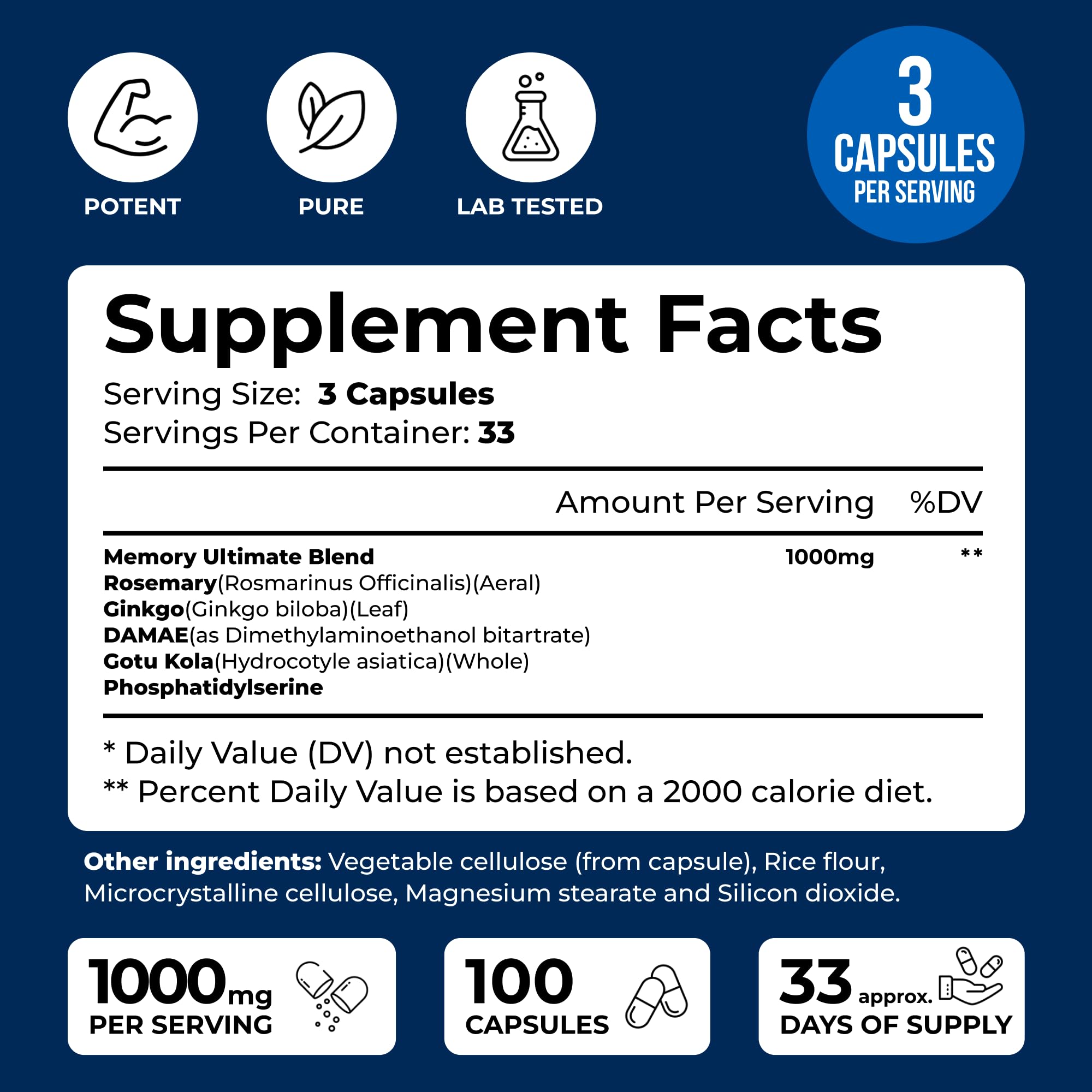We Like Vitamins Phosphatidylserine Supplement with Gingko Biloba, Gotu Kola, DMAE - Improves Focus, Memory, Cognitive Function - Soy-Free 1000mg Memory Ultimate Complex - 100 Easy-to-Swallow Capsules We Like Vitamins uk supplements