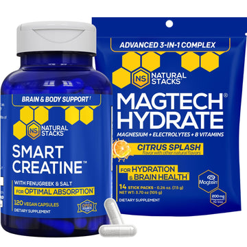 NATURAL STACKS Creatine Monohydrate & Magtech Hydrate Bundle - 2500mg Creatine + 200mg Elemental Magnesium Per Serving - Supports Hydration, Brain Health & Endurance - 44 Total Servings NATURAL STACKS uk supplements