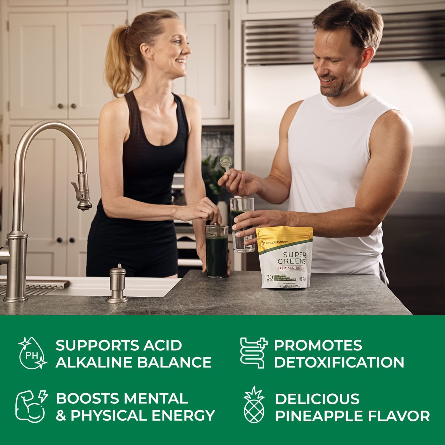 Transformation Super Greens Superfood Green Juice Powder - Immune & Energy Support | Natural Ingredients | Detoxifying & Alkalizing Minerals - Spirulina, Chlorella, Wheatgrass, Spinach, Alfalfa SPR BODY uk supplements