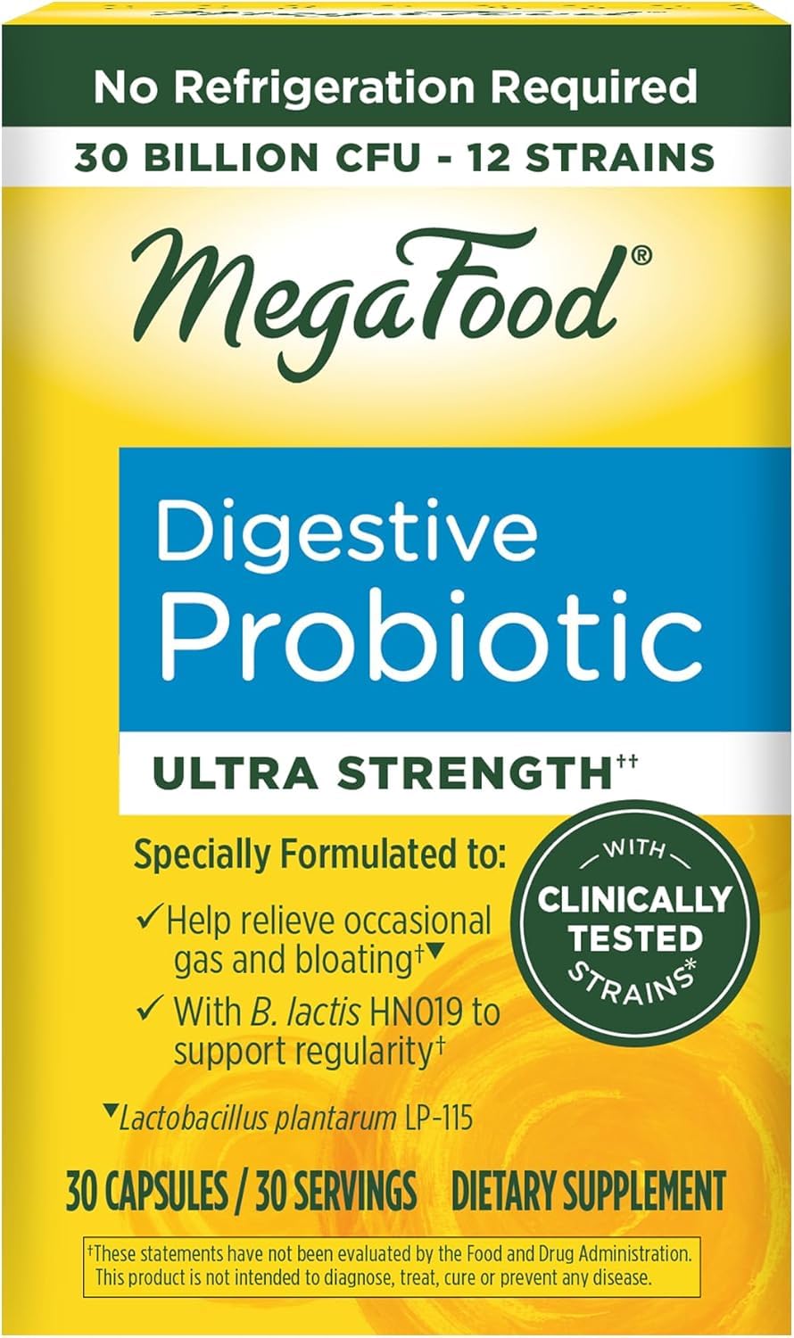 MegaFood Digestive Probiotic - 12 Strain Vegetarian Probiotics for Women & Men, 30 Billion CFUs, Support Gut Health, Probiotics for Digestive Health Help Relieve Occasional Gas & Bloating, 30 Capsules MegaFood uk supplements