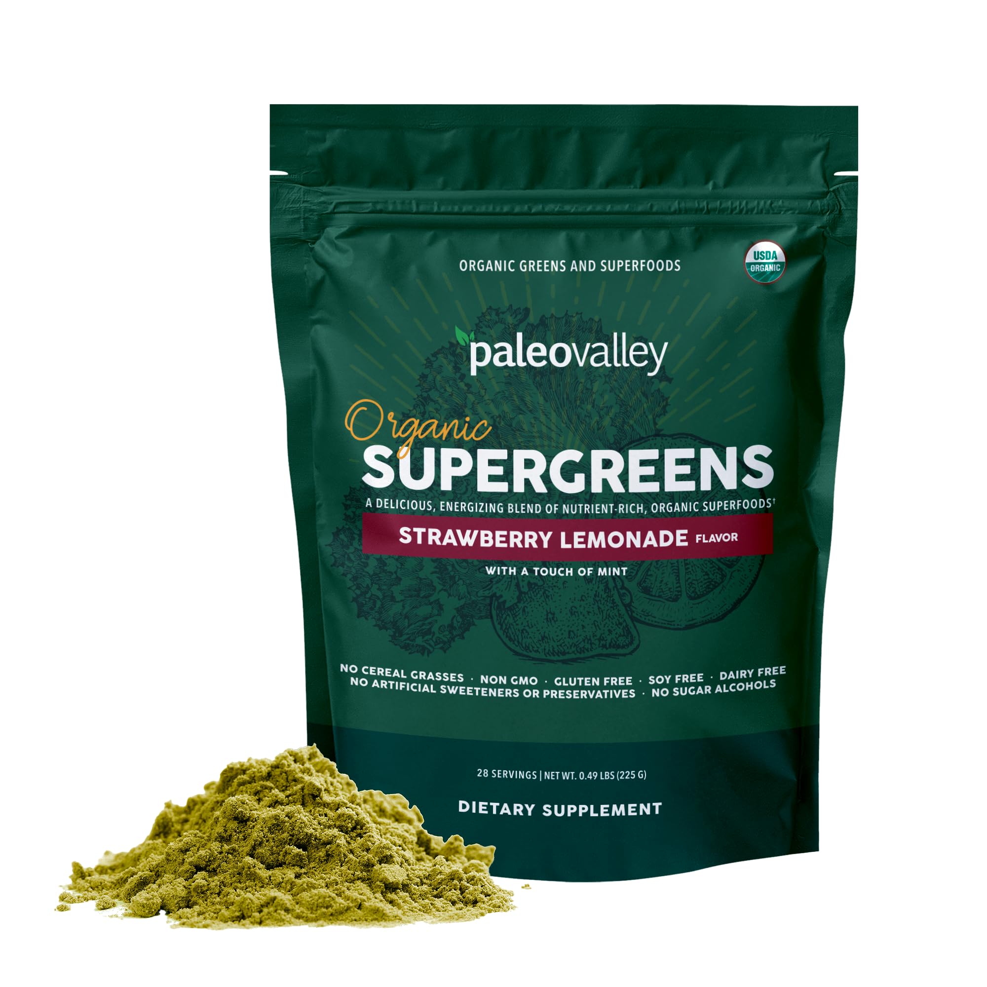 Paleovalley Organic Supergreens - Organic Greens Powder Superfood for Immune Support - Paleo Green Powder Blend - 28 Servings - 23 Superfoods - Gluten Free, No Cereal Grasses, Soy or Grain Paleovalley uk supplements