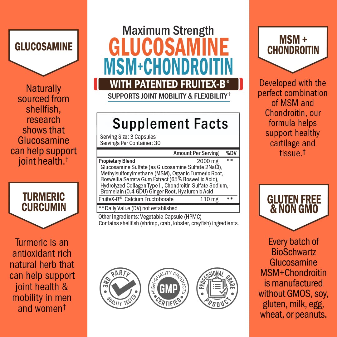 Glucosamine Chondroitin MSM 2110mg - Joint Support Supplement with Turmeric BioSchwartz uk supplements