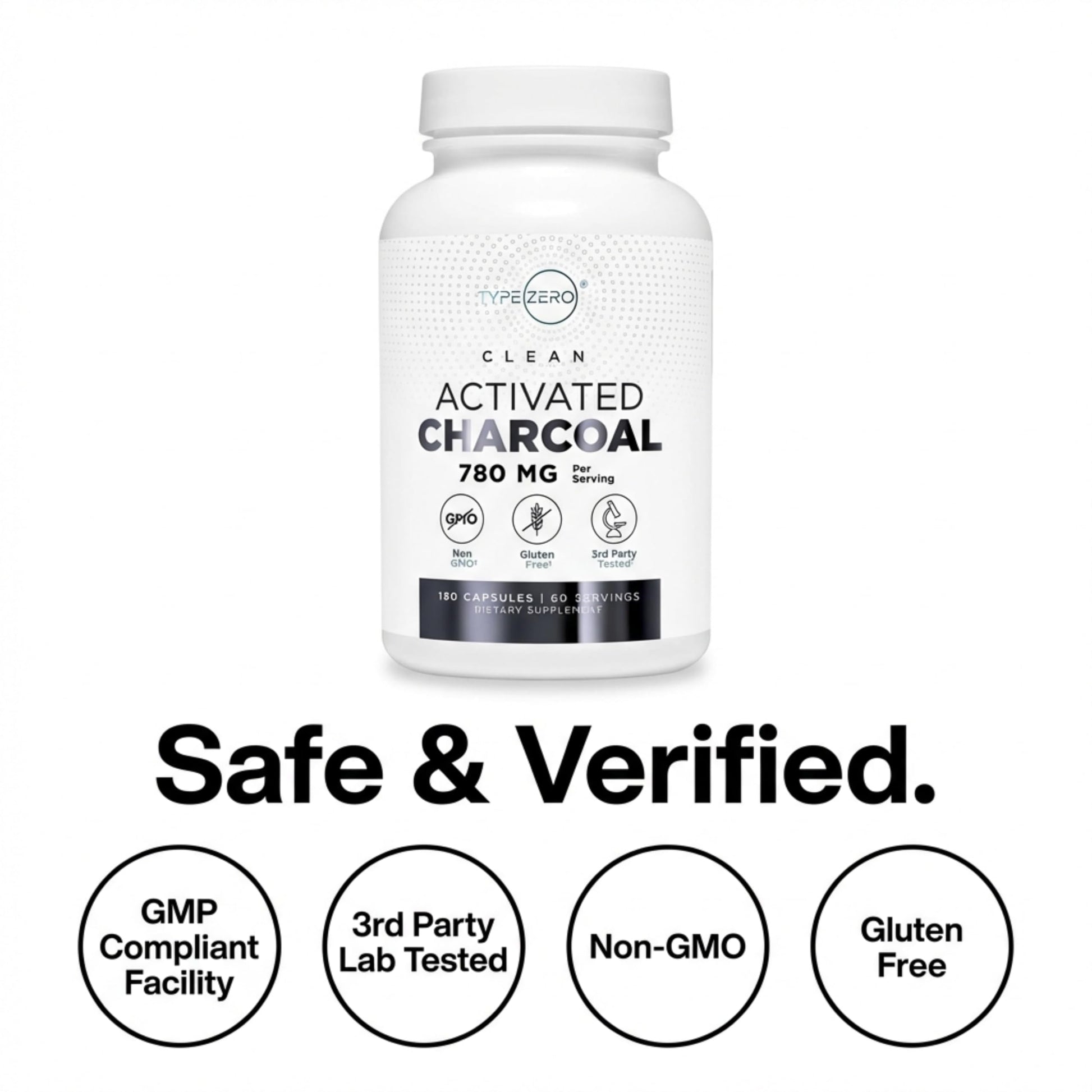Type Zero Activated Charcoal Capsules (180 Count) - 60 Servings, 780mg Per Serving, from Coconut Shell, Non-GMO, Gluten-Free Type Zero uk supplements