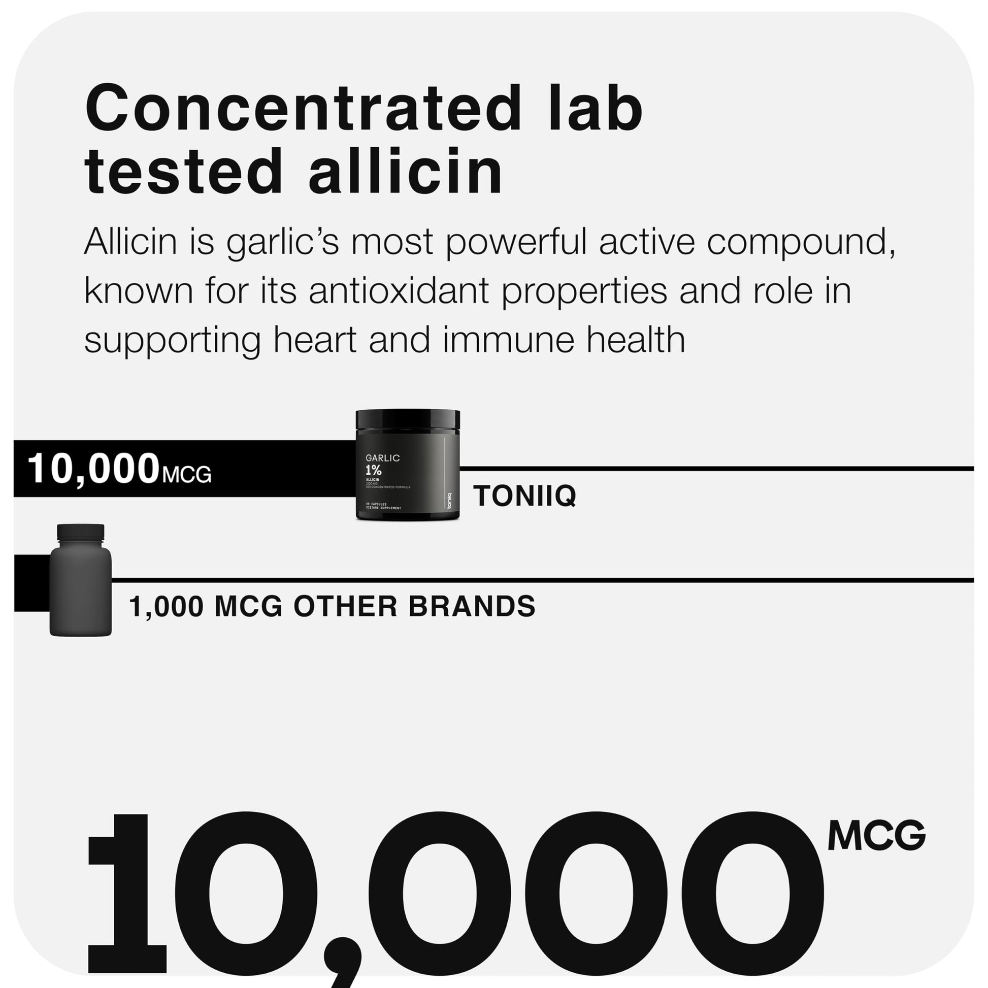 Toniiq Garlic Capsules with 10,000mcg Allicin - Odorless - 50:1 Extract for Maximum Potency - Third-Party Lab Tested - 60 Vegetarian Capsules Toniiq uk supplements