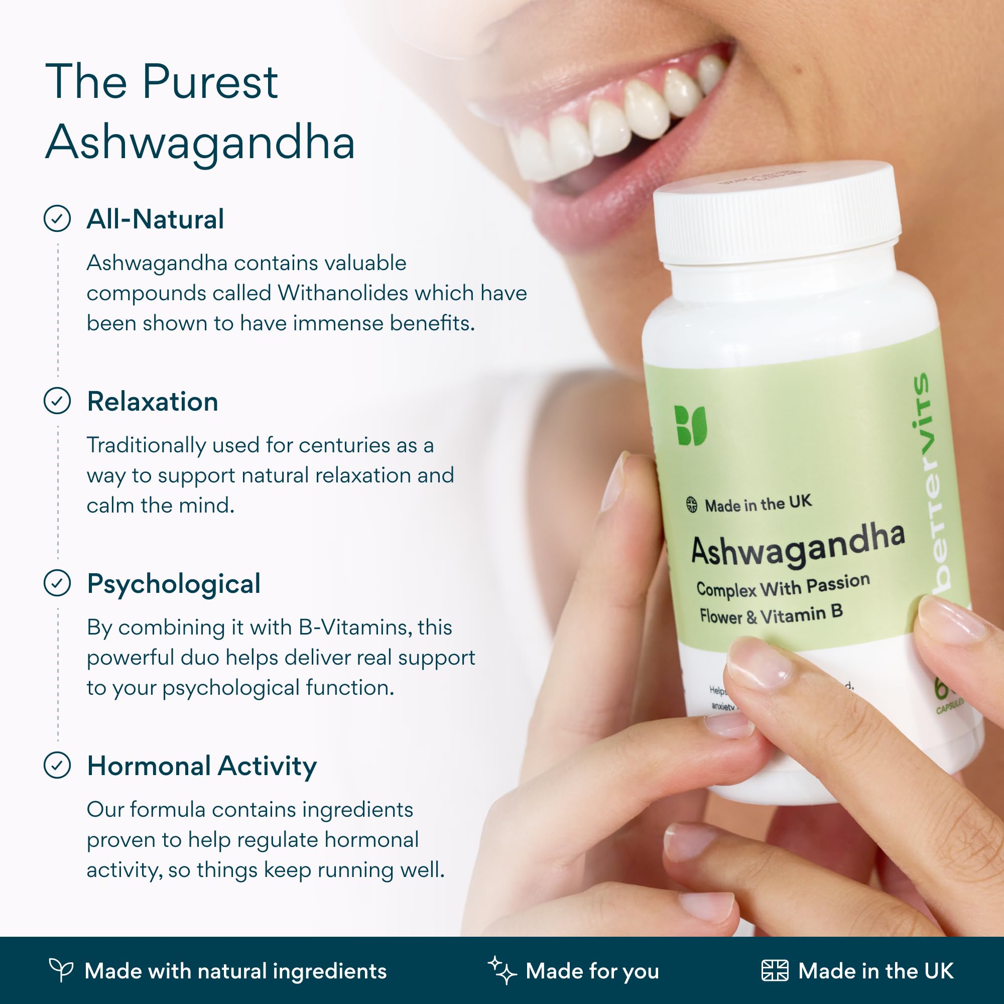 Bettervits Ashwagandha Complex with Passion Flower and Vitamin B – KSM-66® Organic Root Extract 800 mg – Supports Calm, Energy and Emotional Balance – 60 Capsules Bettervits uk supplements