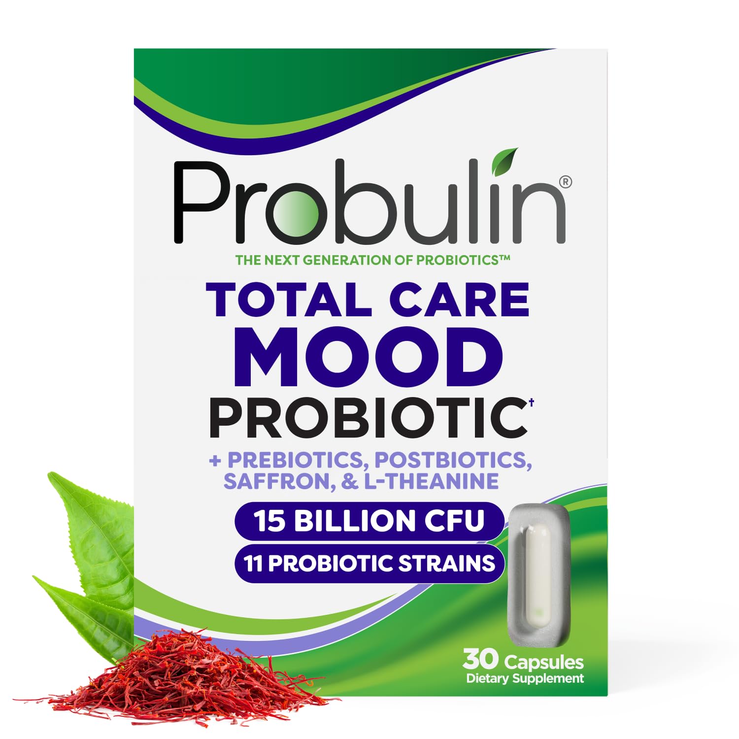 Probulin Mood Probiotics for Women with Saffron, L Theanine, Probiotic, Prebiotic, Postbiotic - Mood Support Supplement & Gut Support - Vegan, Non GMO, 30 Capsules Probulin uk supplements