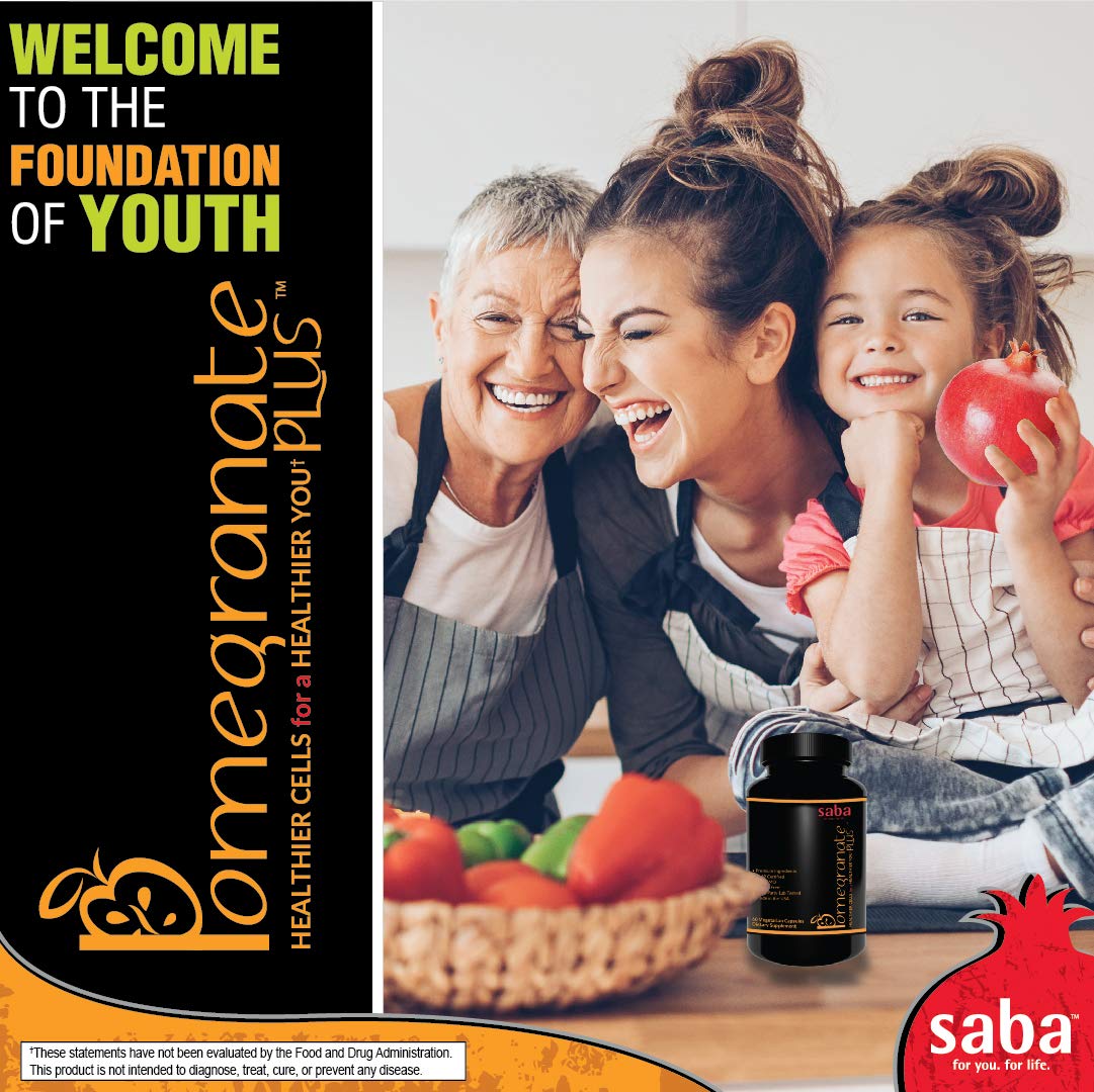 Saba Pomegranate Plus – Antioxidant Supplement with Astaxanthin & Adaptogens | Immune, Skin, Heart & Brain Support | Daily Stress & Cellular Wellness | 60 Capsules Saba uk supplements