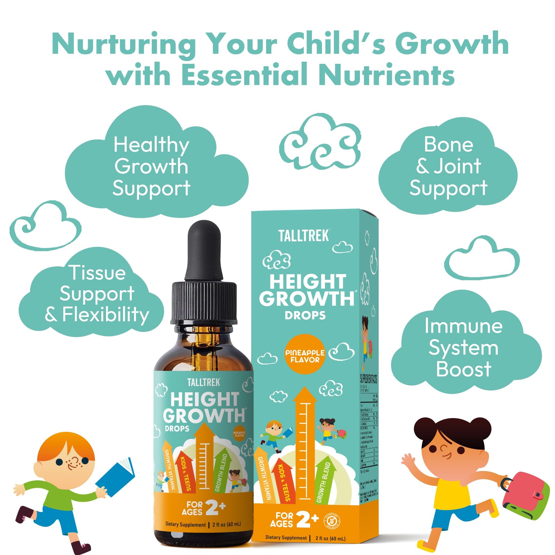 TallTrek Height Growth Supplement Drops for Kids - Teens Bone Growth Height Increase and Maximizer Immune Health Drops with Vitamins D3 K2 Zinc & Calcium - Gluten Free Vegan Pineapple Flavor TallTrek uk supplements