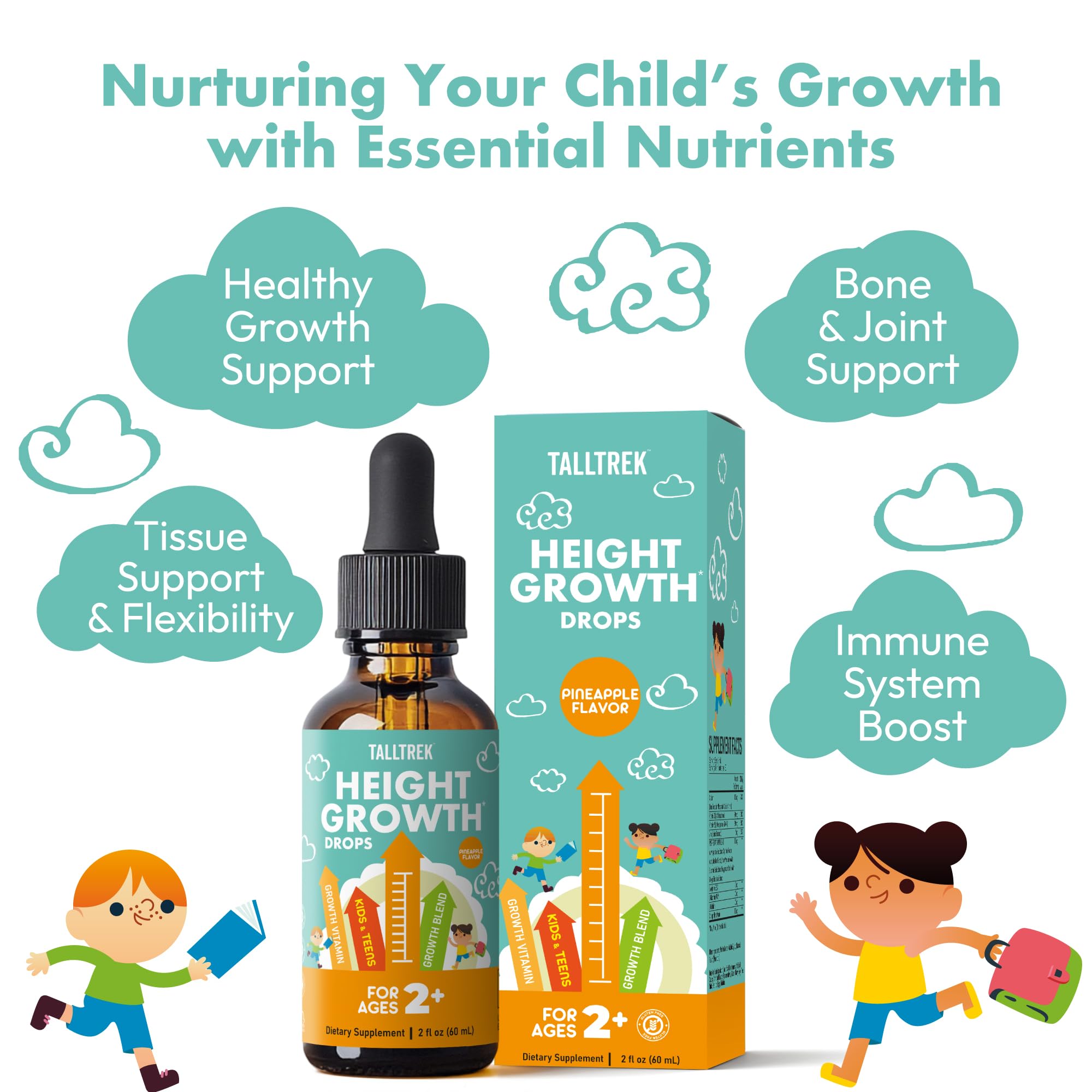 TallTrek Height Growth Supplement Drops for Kids - Teens Bone Growth Height Increase and Maximizer Immune Health Drops with Vitamins D3 K2 Zinc & Calcium - Gluten Free Vegan Pineapple Flavor TallTrek uk supplements
