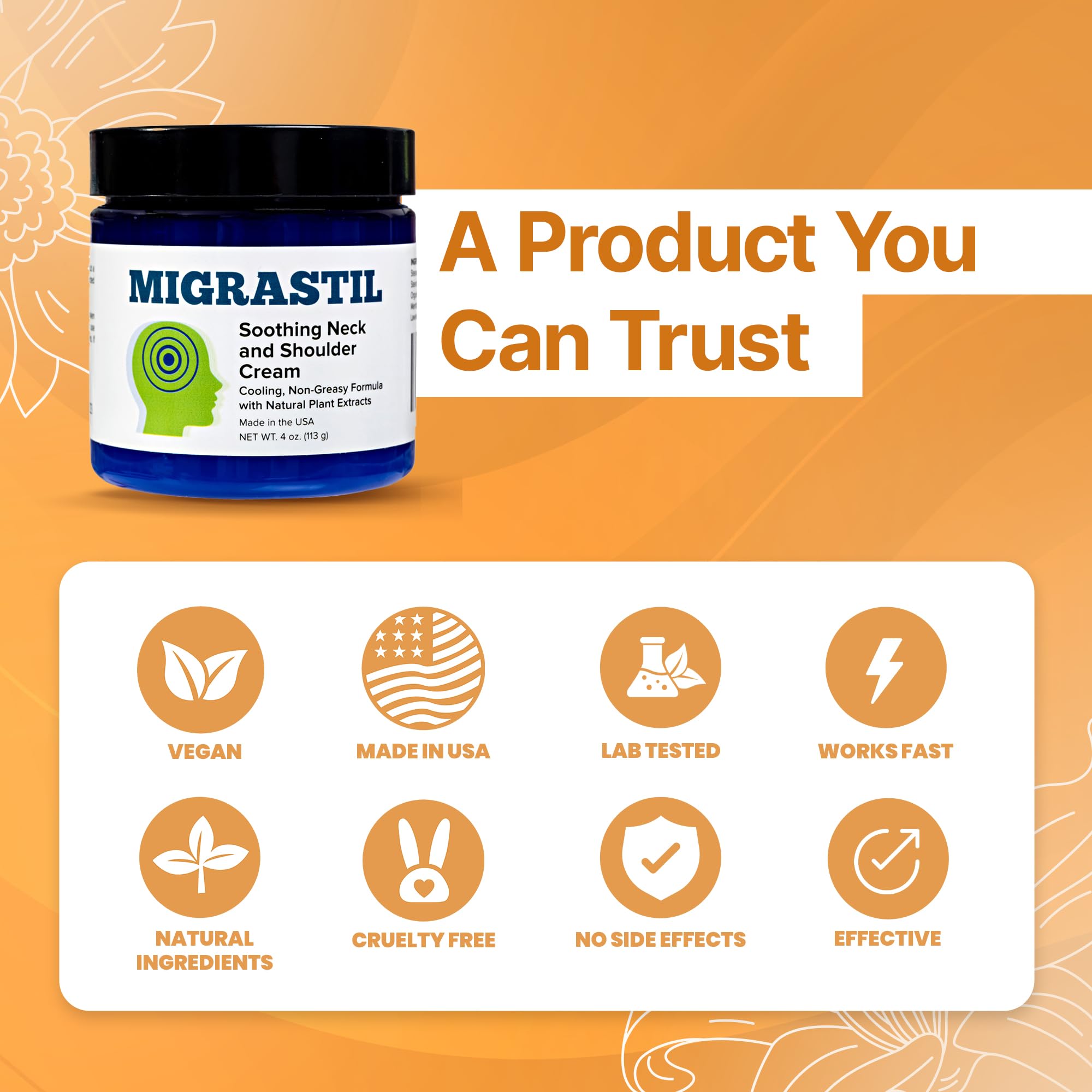 Basic Vigor Migrastil Neck & Shoulder Cream. Cooling Comfort for Migraines, Tech Neck & Tension. (4 oz.) Made in The USA. Basic Vigor uk supplements