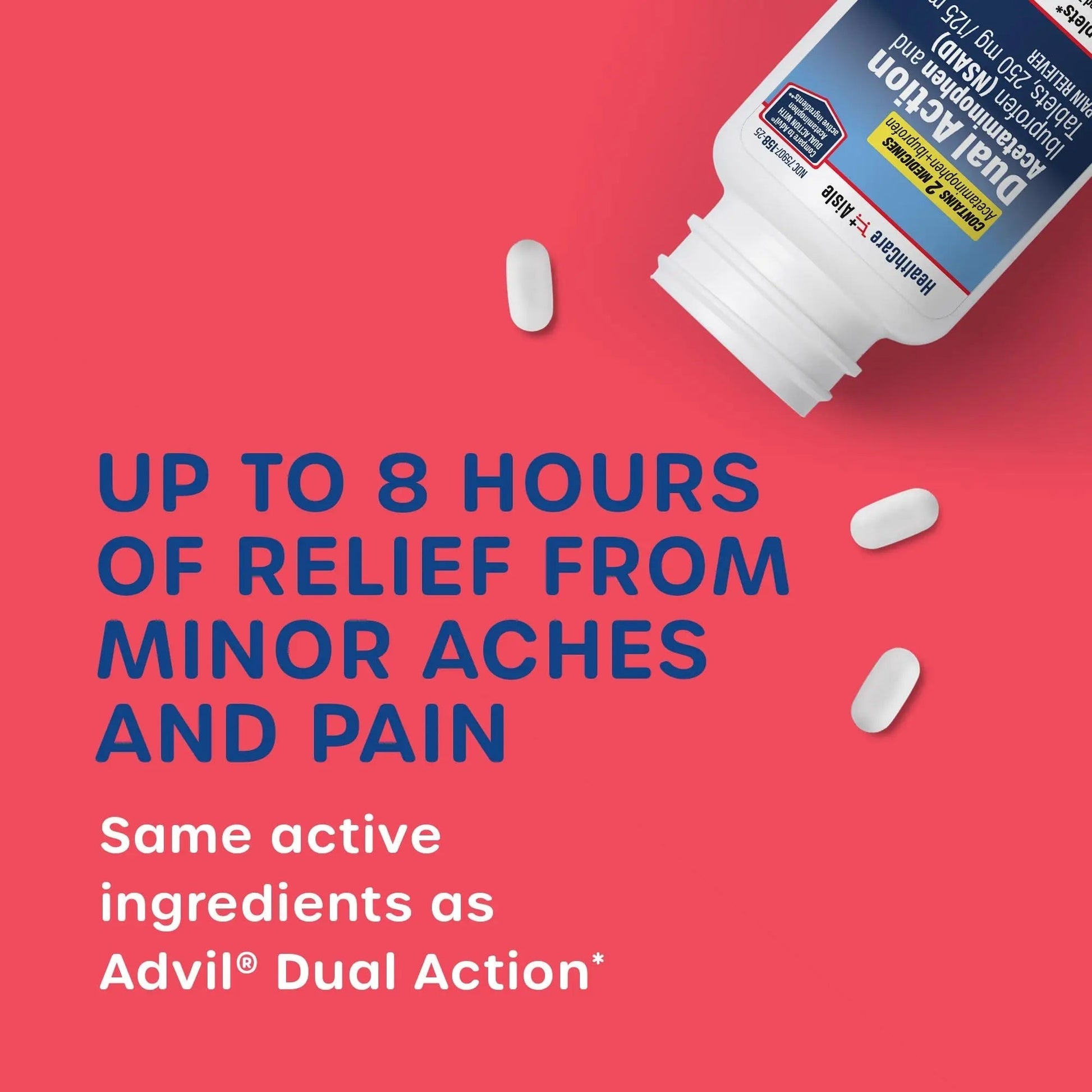 HealthCareAisle Dual Action Acetaminophen and Ibuprofen (NSAID) Tablets, 250 mg /125 mg Pain Reliever - 250ct Caplets HealthCareAisle uk supplements