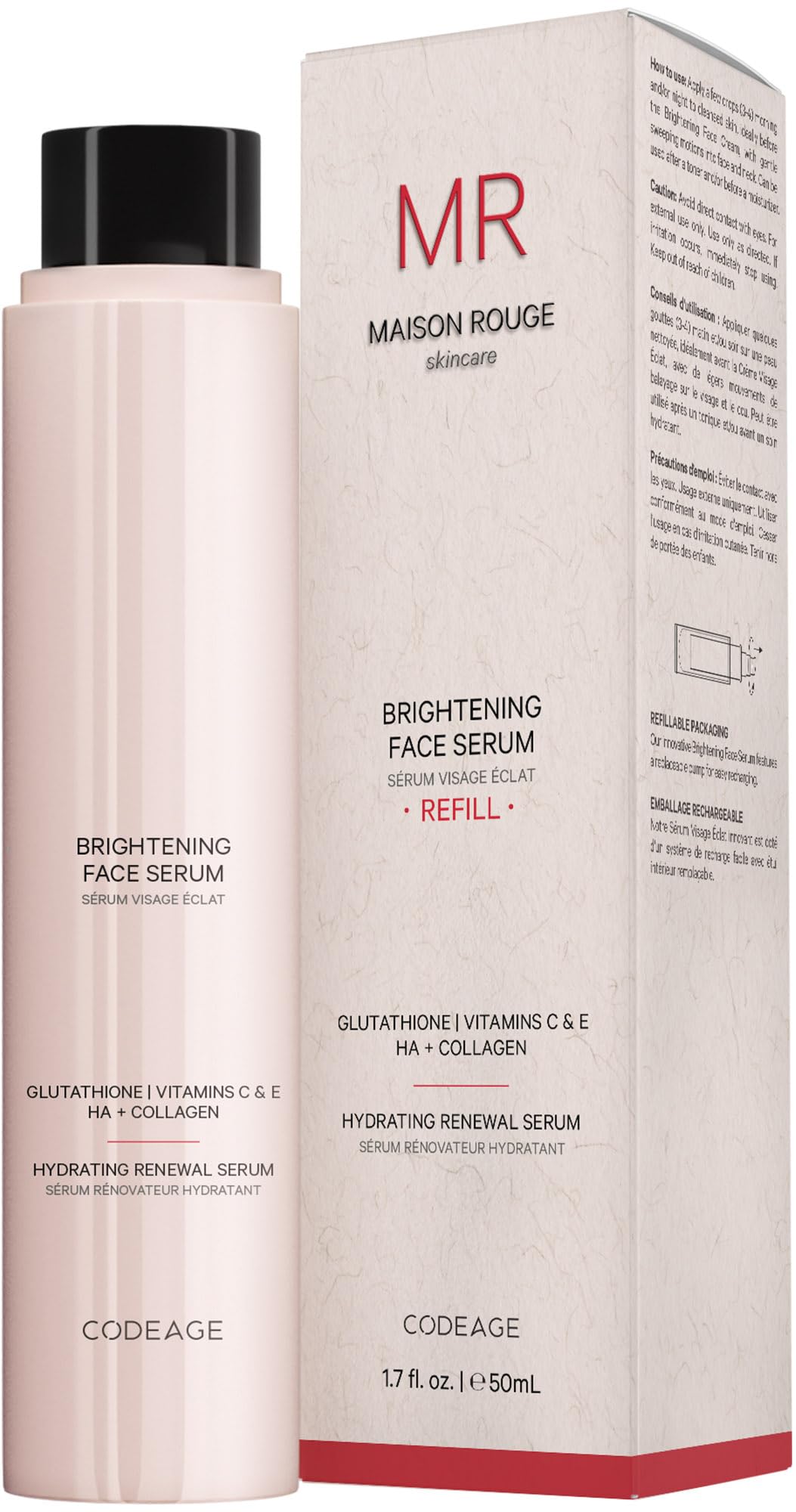 Maison Rouge Brightening Face Serum Refill by Codeage – Glutathione, Vitamin C, E, Hyaluronic Acid & Collagen – Radiance & Antioxidant Support – Paraben-Free – For All Skin Types – 1.7 fl oz Codeage uk supplements
