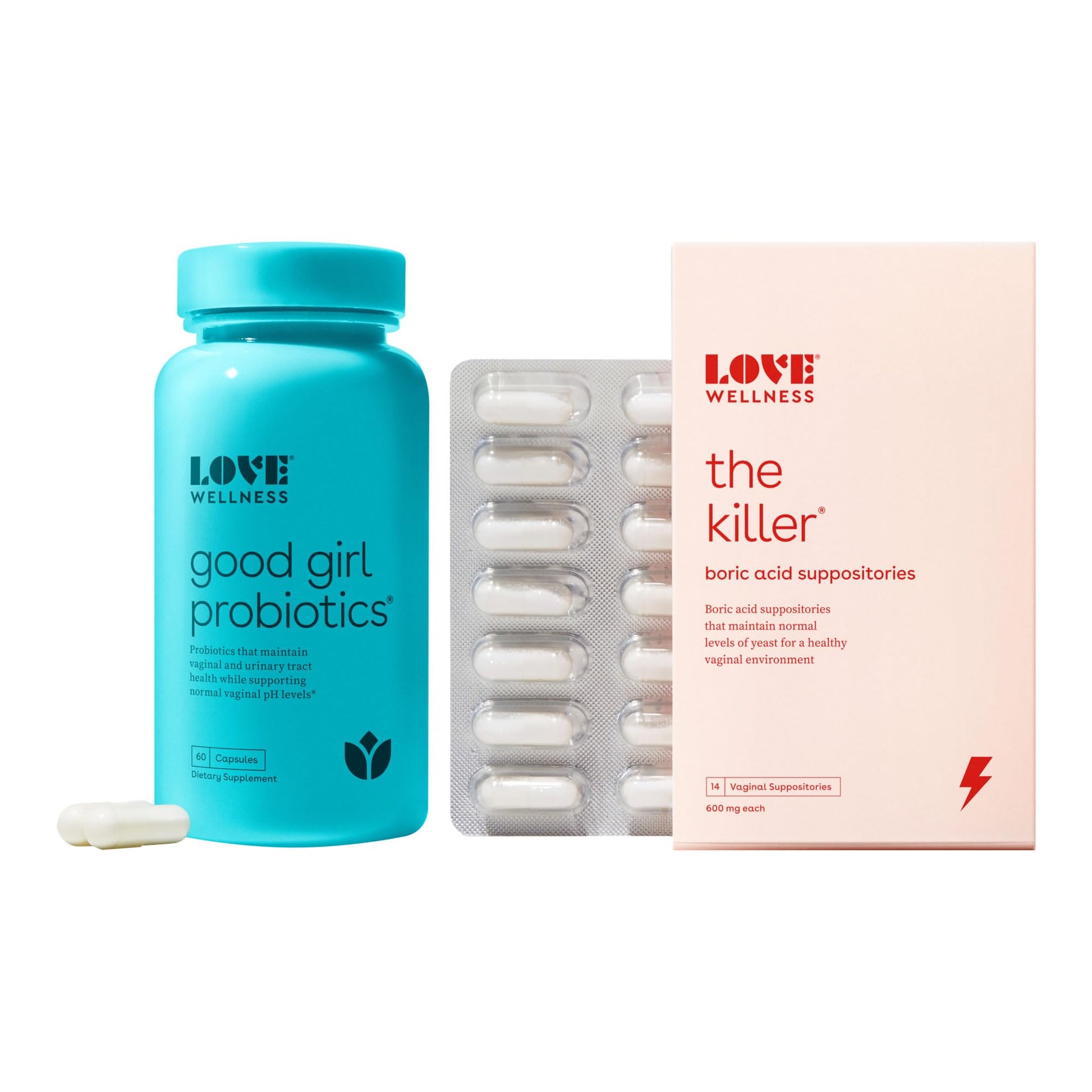 Love Wellness Good Girl Probiotics & The Killer | Vaginal pH Balance Supplement & Boric Acid Suppositories Love Wellness uk supplements
